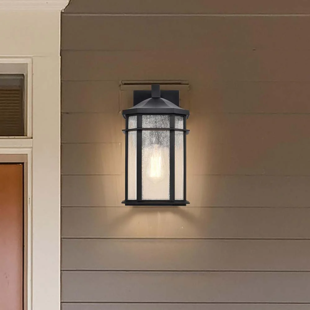 Raiden Outdoor 14-in Wall Light Matte Black Finish w/ Clear Seedy Glass 120v - Image 10