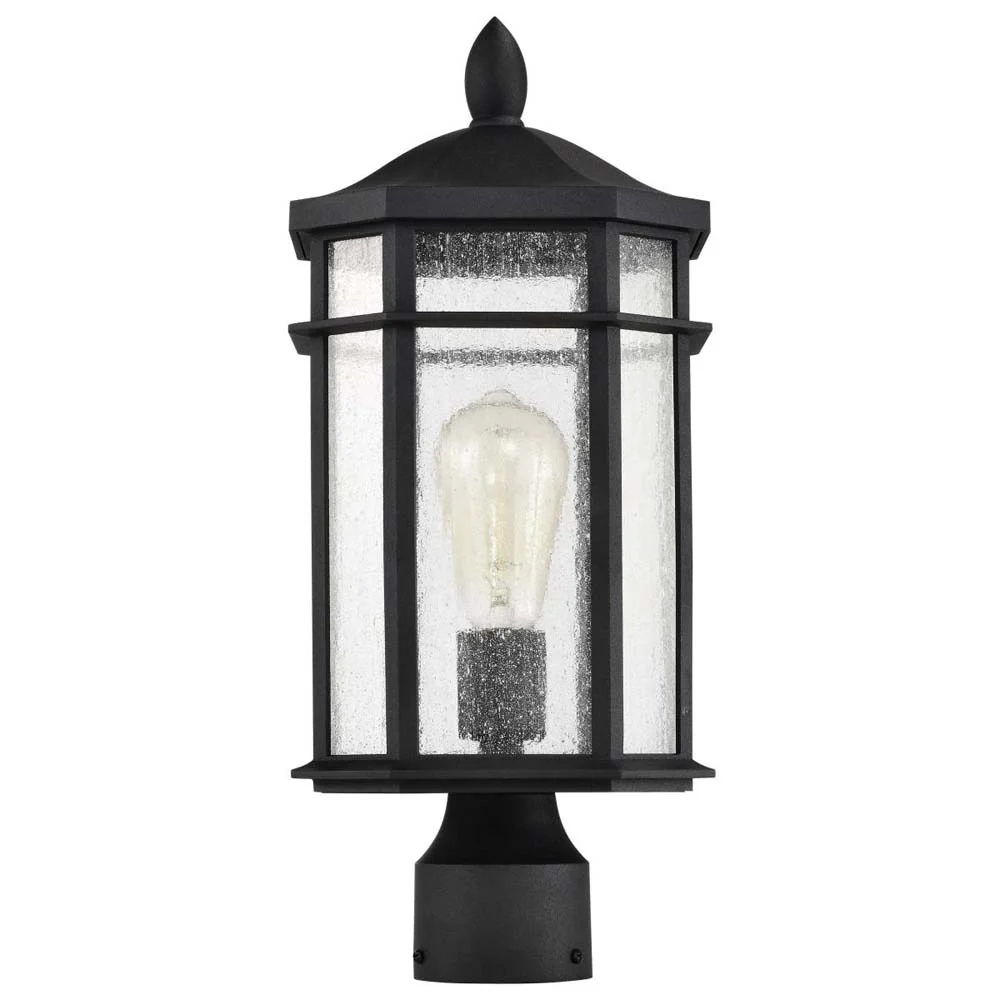 Raiden Outdoor 18-in Post Light Lantern Matte Black Finish w/ Clear Seedy Glass - Image 2