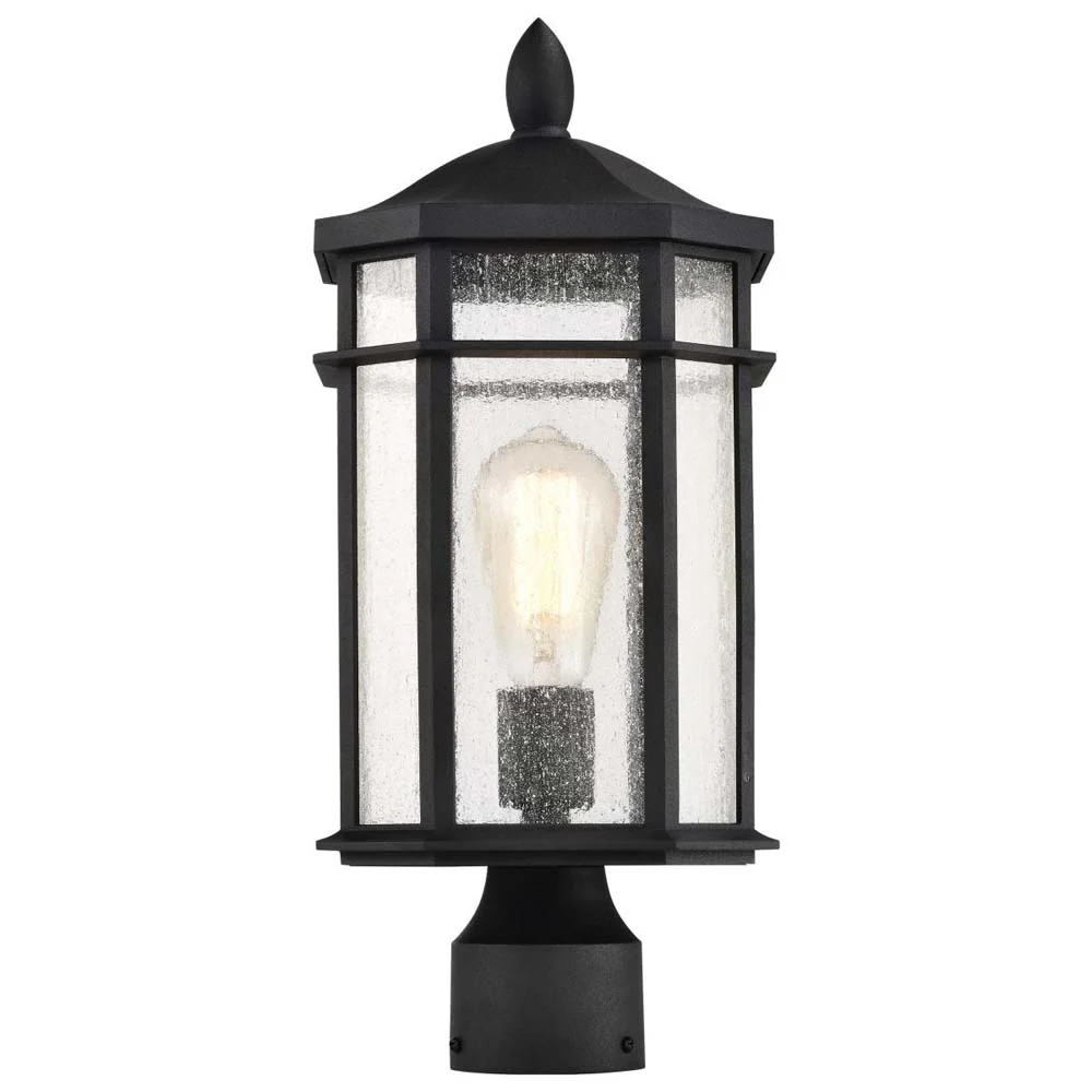Raiden Outdoor 18-in Post Light Lantern Matte Black Finish w/ Clear Seedy Glass - Image 3