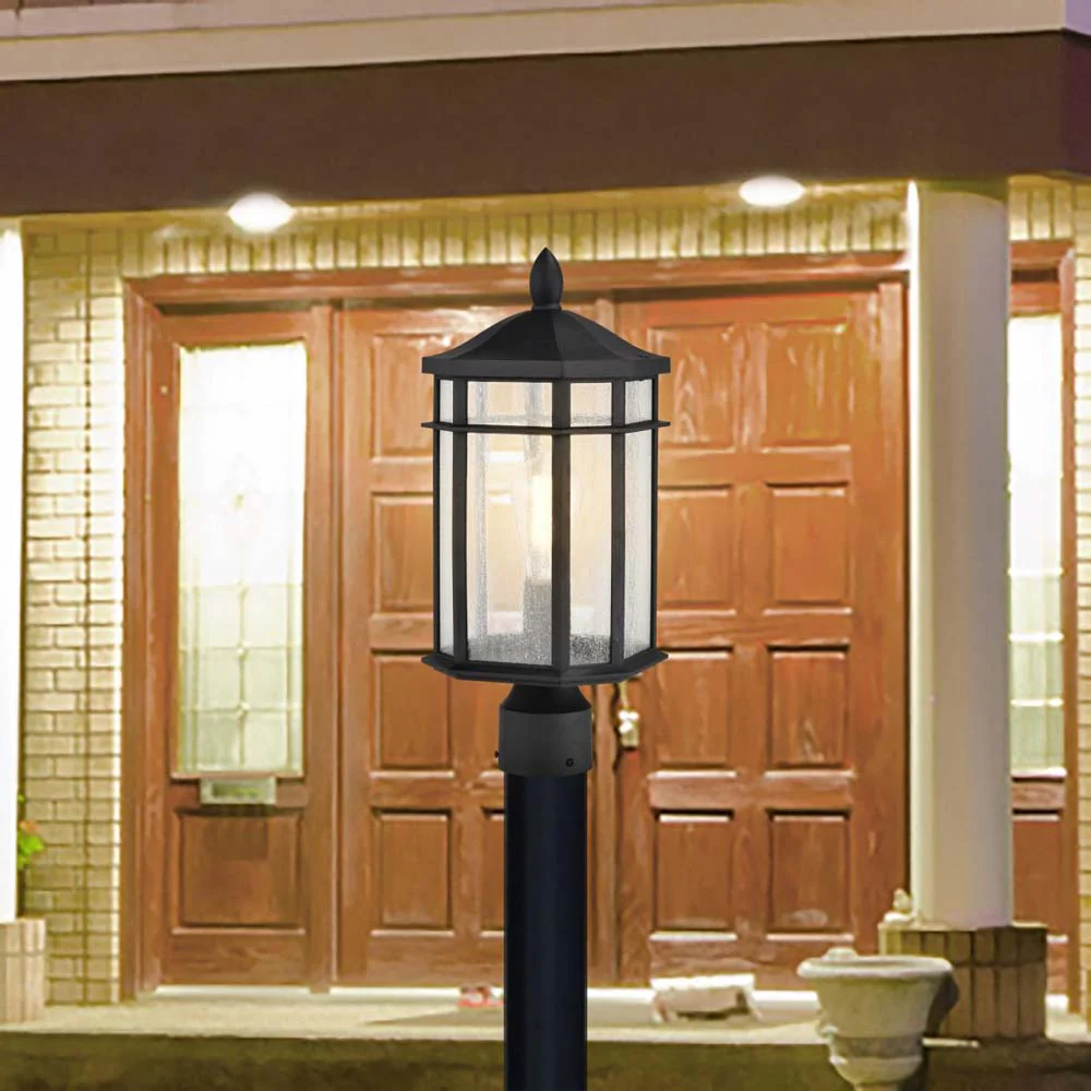 Raiden Outdoor 18-in Post Light Lantern Matte Black Finish w/ Clear Seedy Glass - Image 8