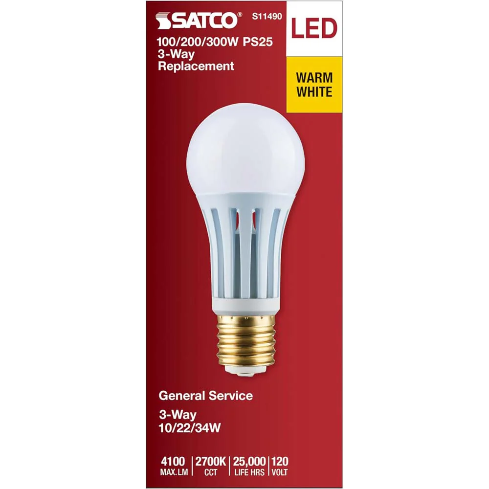Satco 10/22/34w PS25 LED Three-Way Lamp E39d Mogul Base 2700K White Finish 120v - Image 7
