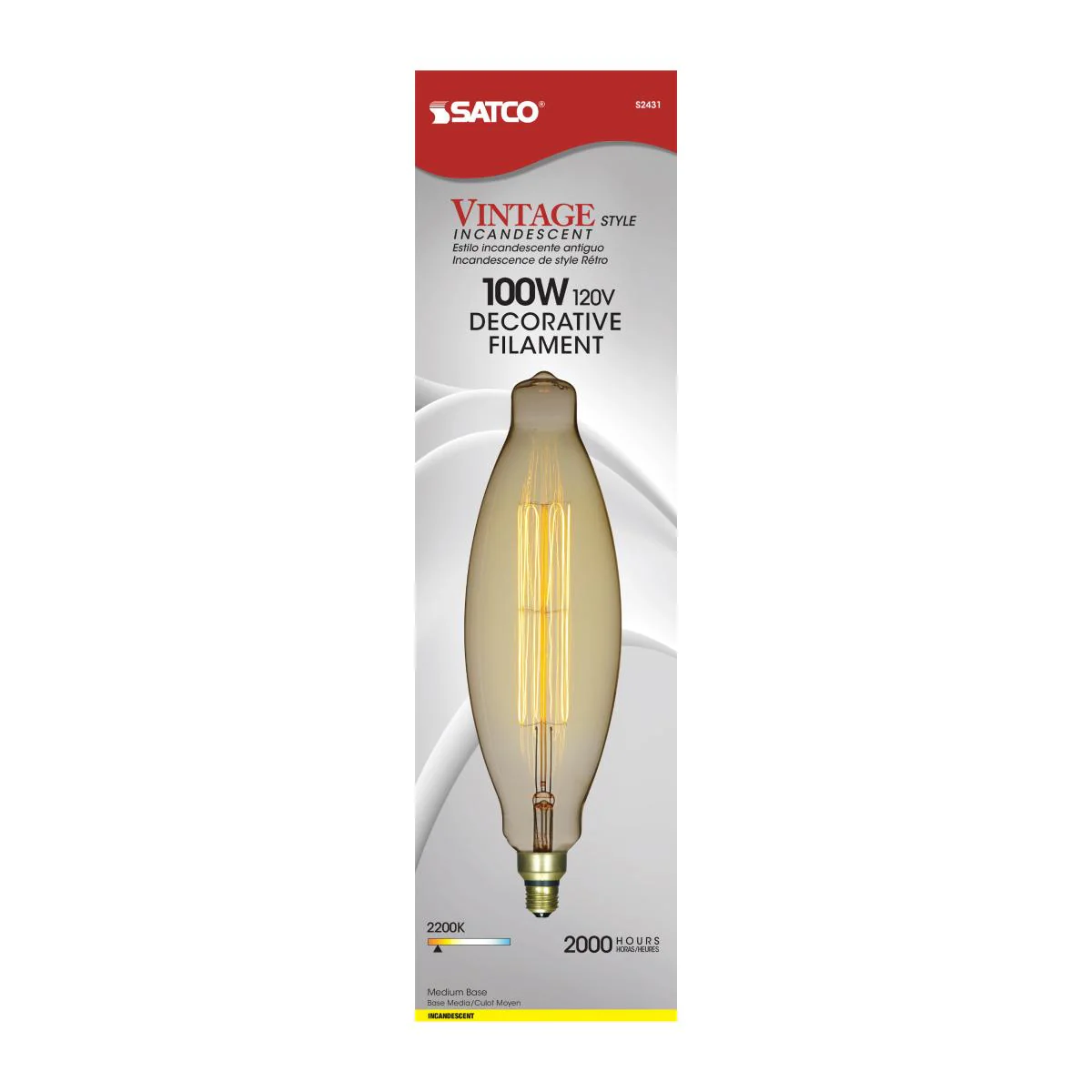 Satco 100w BT38 Incandescent vintage style E26 Base 120v 2200K Amber Finish Bulb - Image 4