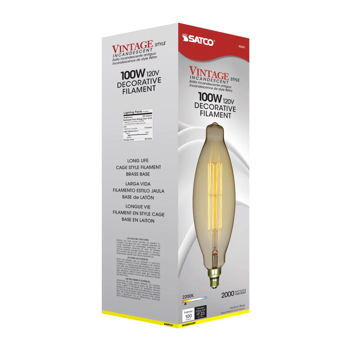 Satco 100w BT38 Incandescent vintage style E26 Base 120v 2200K Amber Finish Bulb - Image 5