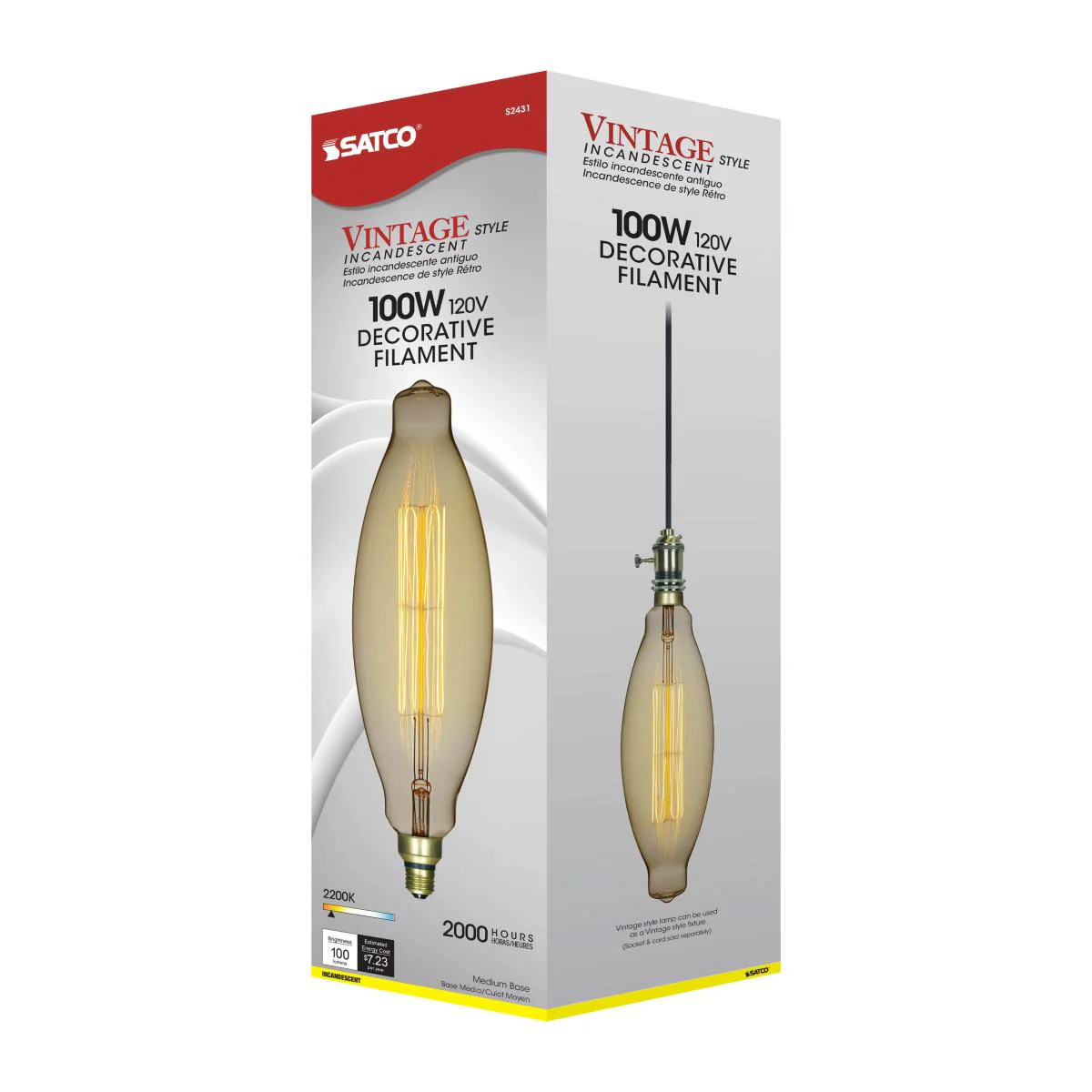 Satco 100w BT38 Incandescent vintage style E26 Base 120v 2200K Amber Finish Bulb - Image 6