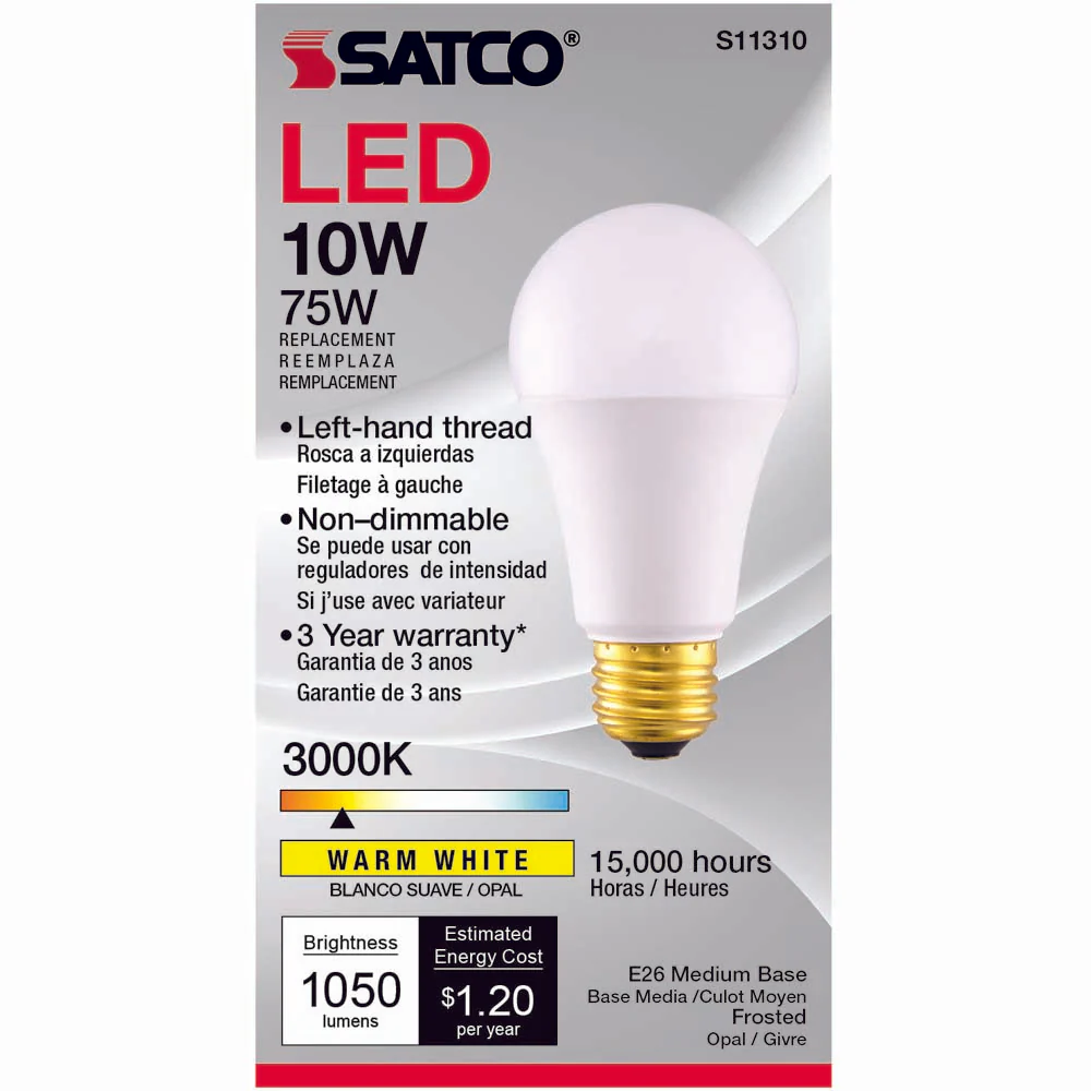 Satco 10w 120v A19 LED Frosted E26 Medium Base 1050 Lumens 3000k - Image 4