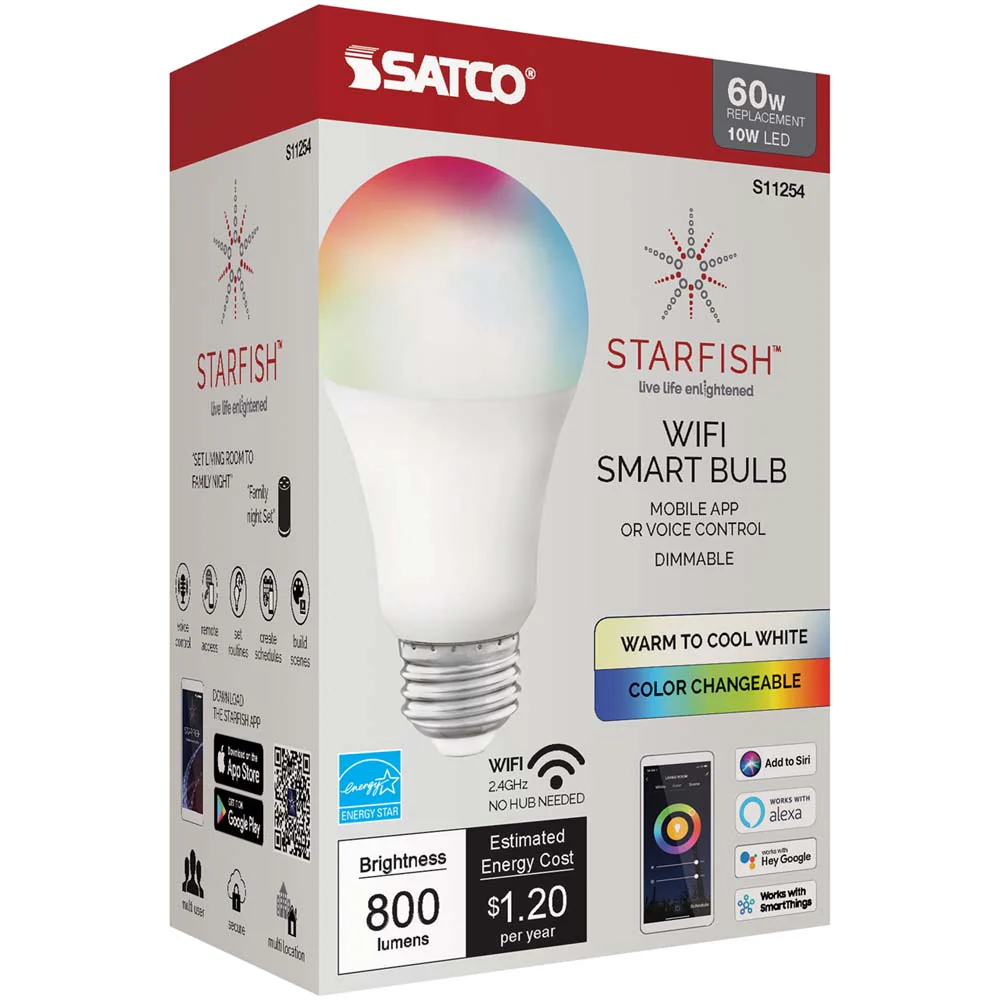 Satco 10w A19 LED RGB Tunable White Starfish IOT 800 Lumens 120 Volt - Image 3