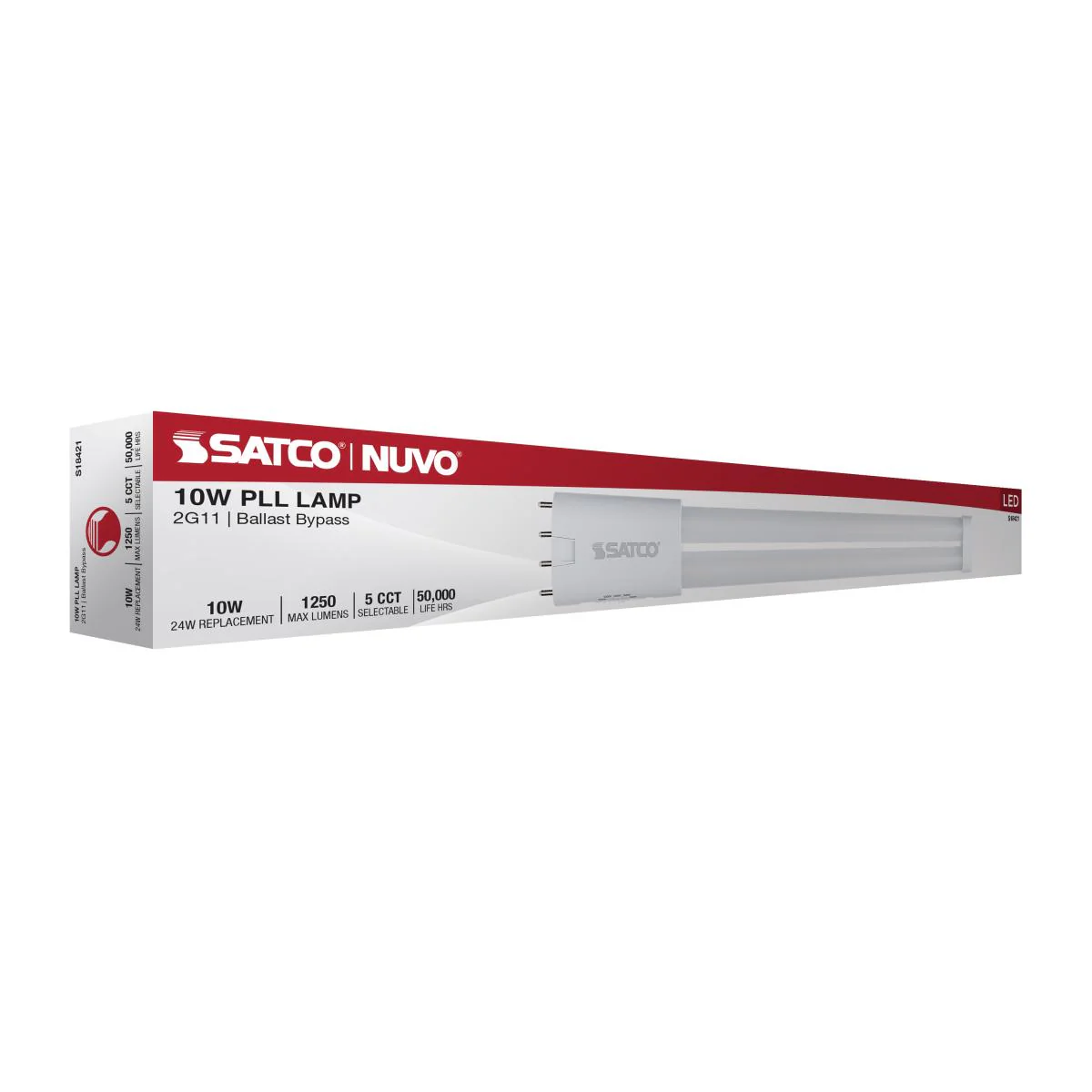 Satco 10w PLL LED 2G11 Base CCT Selectable Ballast Bypass 120-277v Bulb - Image 6