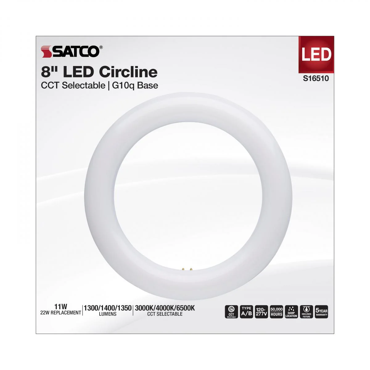 Satco 11w T9 CCT Selectable G10q Base 120-277v Frosted LED Circline Bulb - Image 6