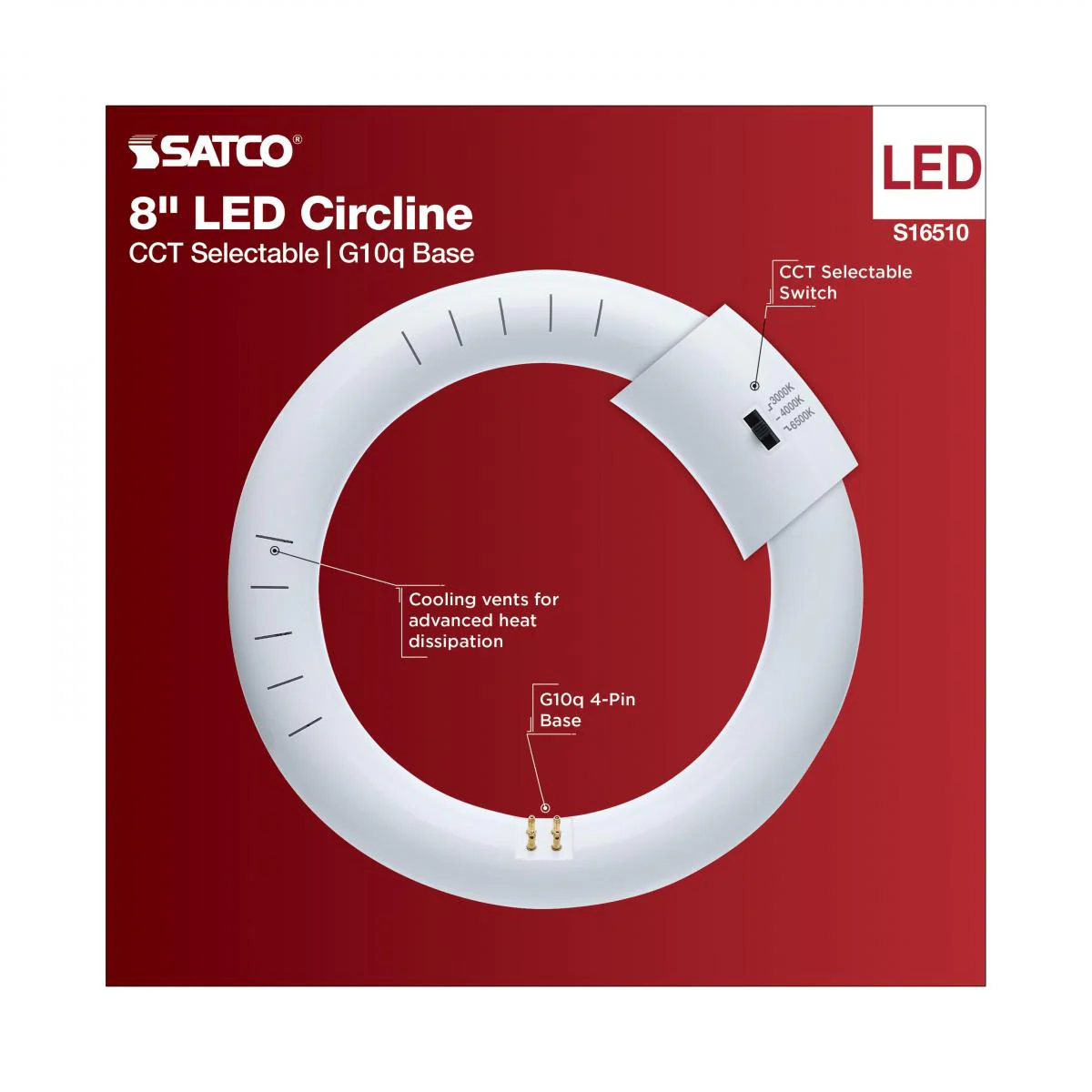 Satco 11w T9 CCT Selectable G10q Base 120-277v Frosted LED Circline Bulb - Image 7