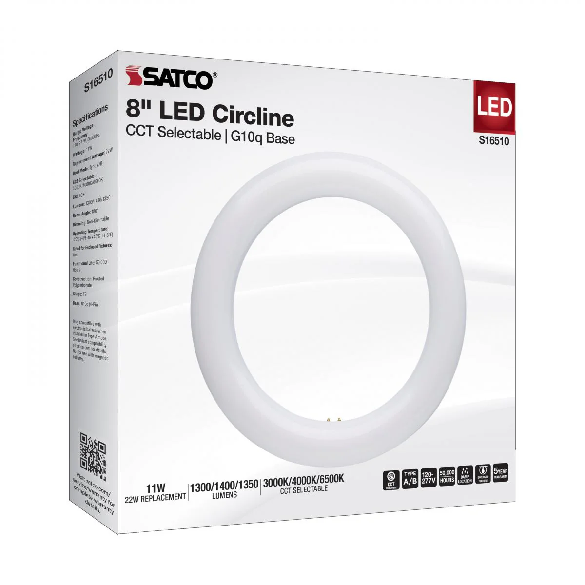 Satco 11w T9 CCT Selectable G10q Base 120-277v Frosted LED Circline Bulb - Image 8