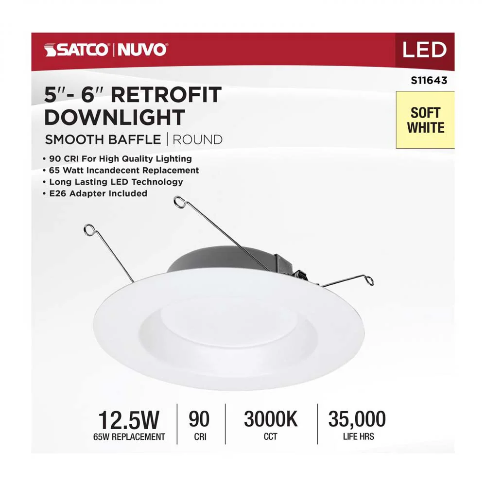 Satco 12.5w LED Downlight Retrofit 5-6-in 3000K White Finish 120v Dimmable - Image 6