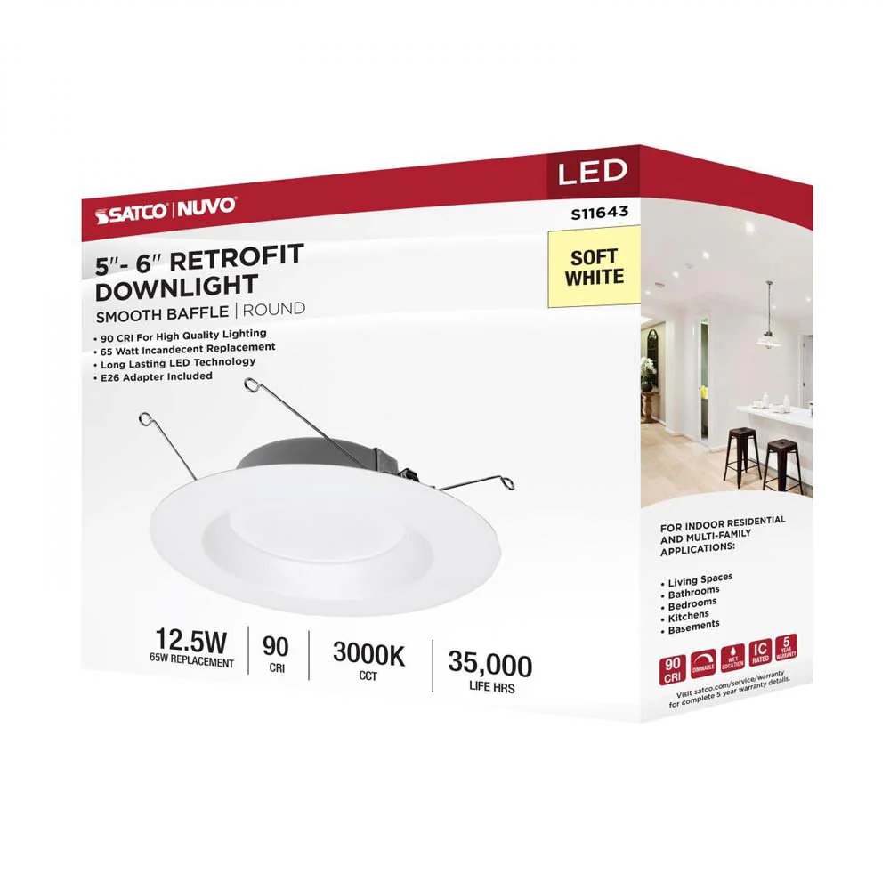 Satco 12.5w LED Downlight Retrofit 5-6-in 3000K White Finish 120v Dimmable - Image 9