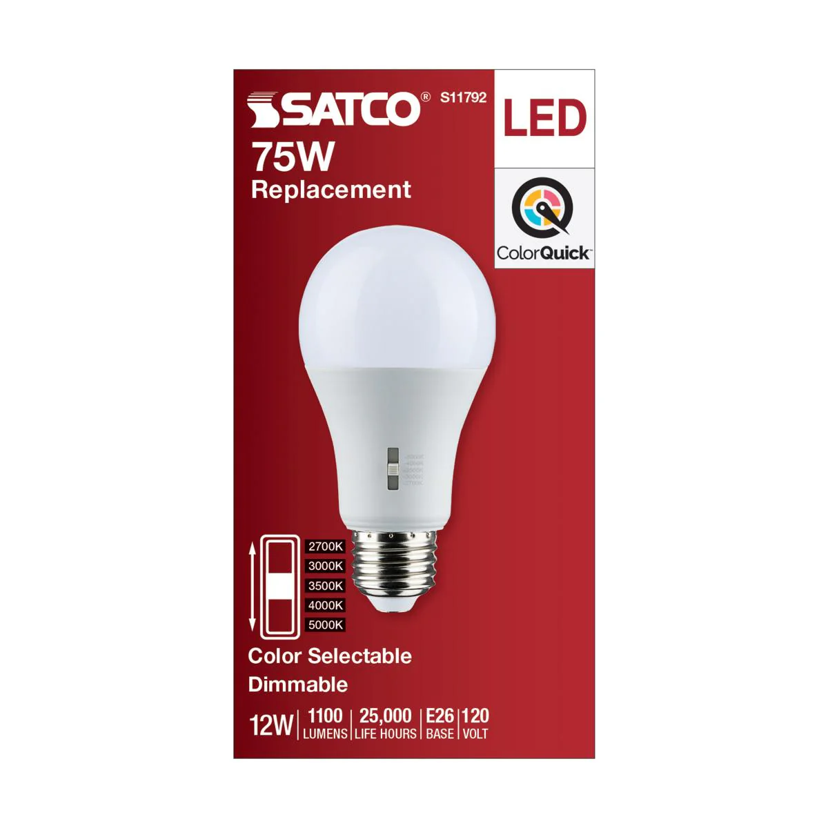 Satco 12w A19 LED Medium Base 120v CCT Selectable White Finish Bulb - Image 5