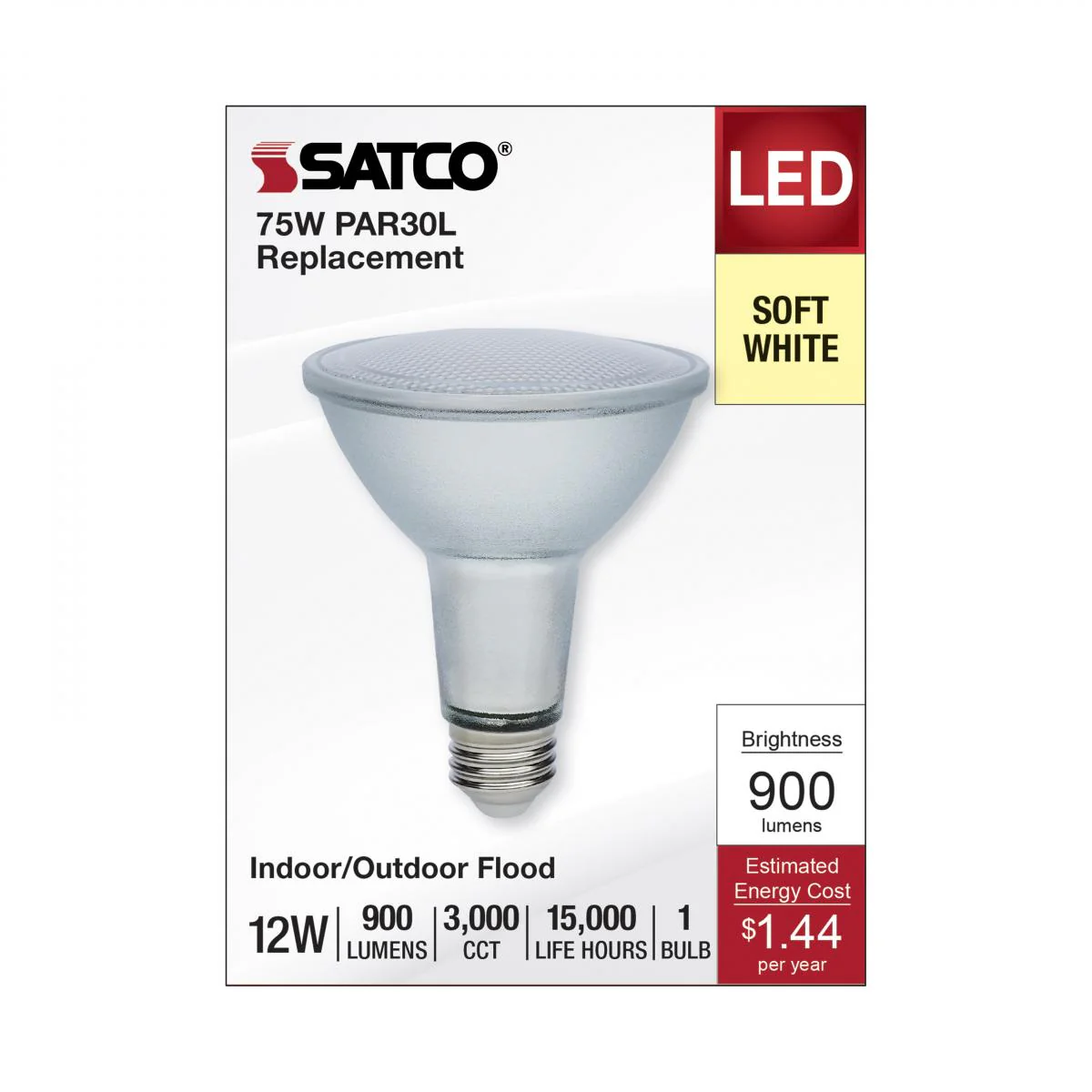 Satco 12w Econo LED PAR30LN 3000K 35deg 120-277v Silver Finish Bulb - Image 3