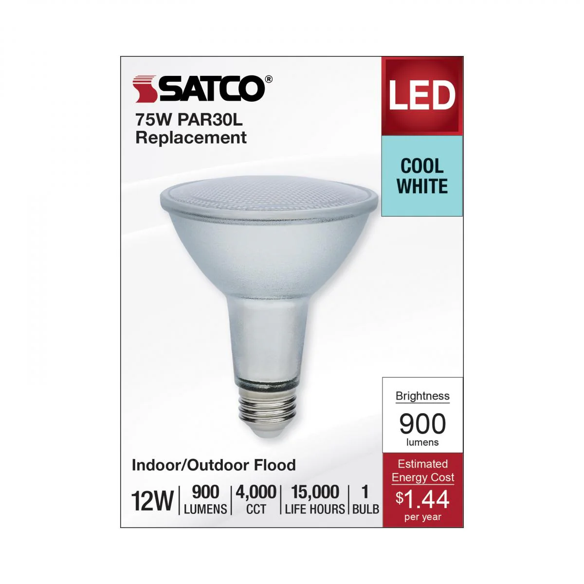 Satco 12w Econo LED PAR30LN 4000K 35deg 120-277v Silver Finish Bulb - Image 3