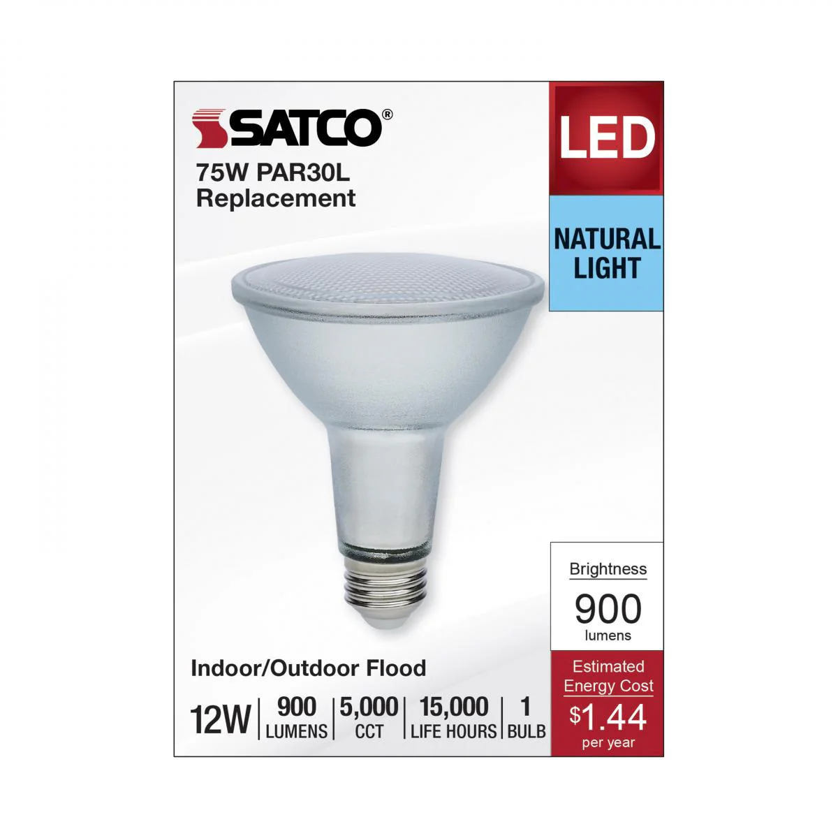 Satco 12w Econo LED PAR30LN 5000K 35deg 120-277v Silver Finish Bulb - Image 3