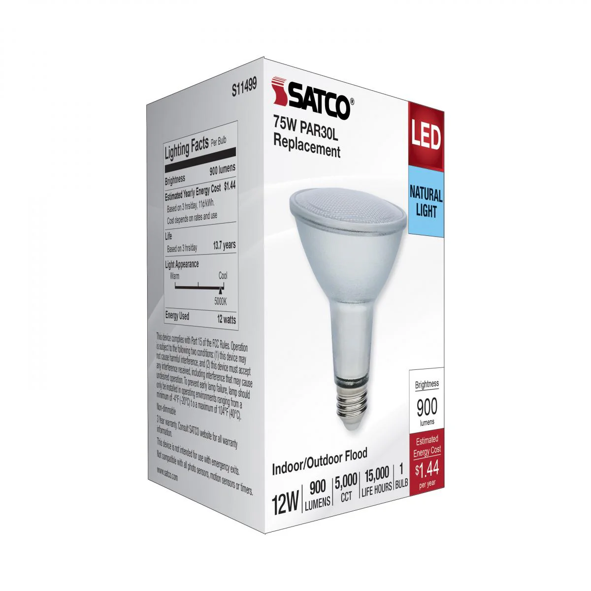 Satco 12w Econo LED PAR30LN 5000K 35deg 120-277v Silver Finish Bulb - Image 6