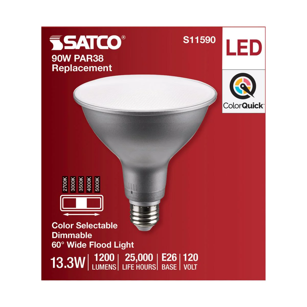 Satco 13.3w PAR38 LED E26 Base 60deg 120v CCT Tunable Silver Finish Bulb - Image 4