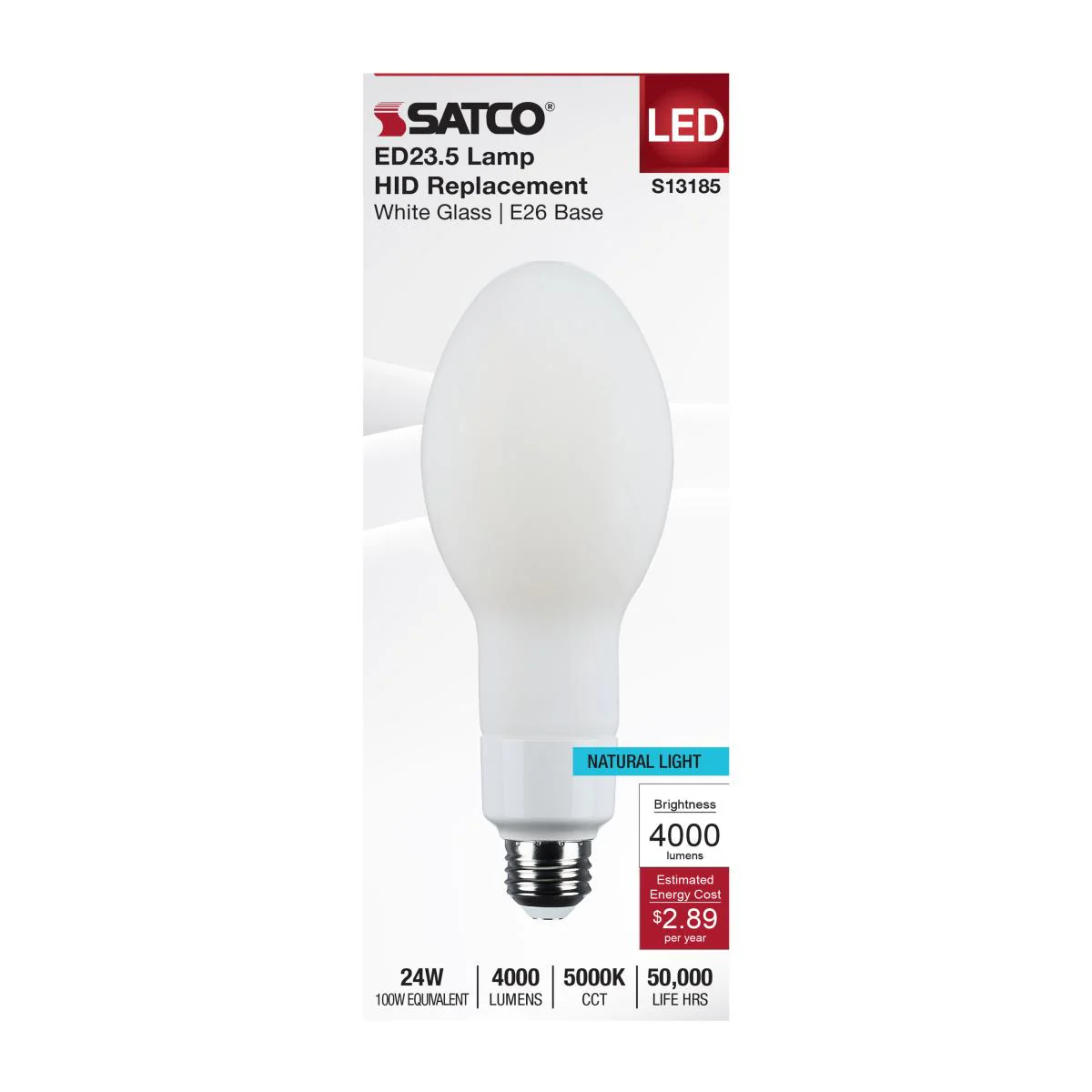 Satco 13.5w LED HID Replacement ED17 2200K E26 Base 120-277v Clear Finish Bulb - Image 3