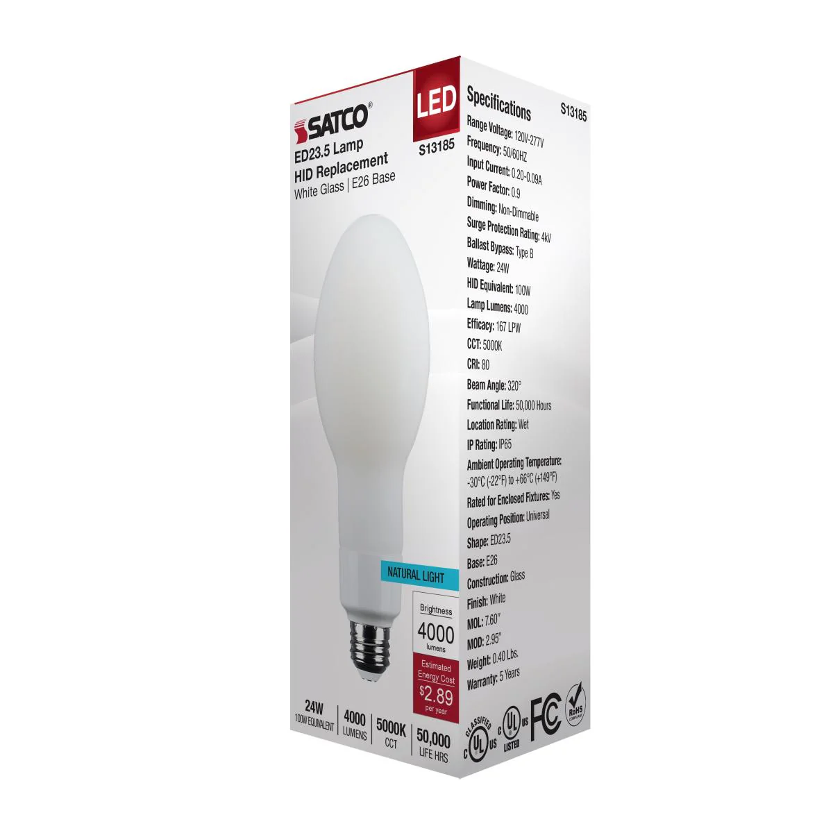 Satco 13.5w LED HID Replacement ED17 2200K E26 Base 120-277v Clear Finish Bulb - Image 5