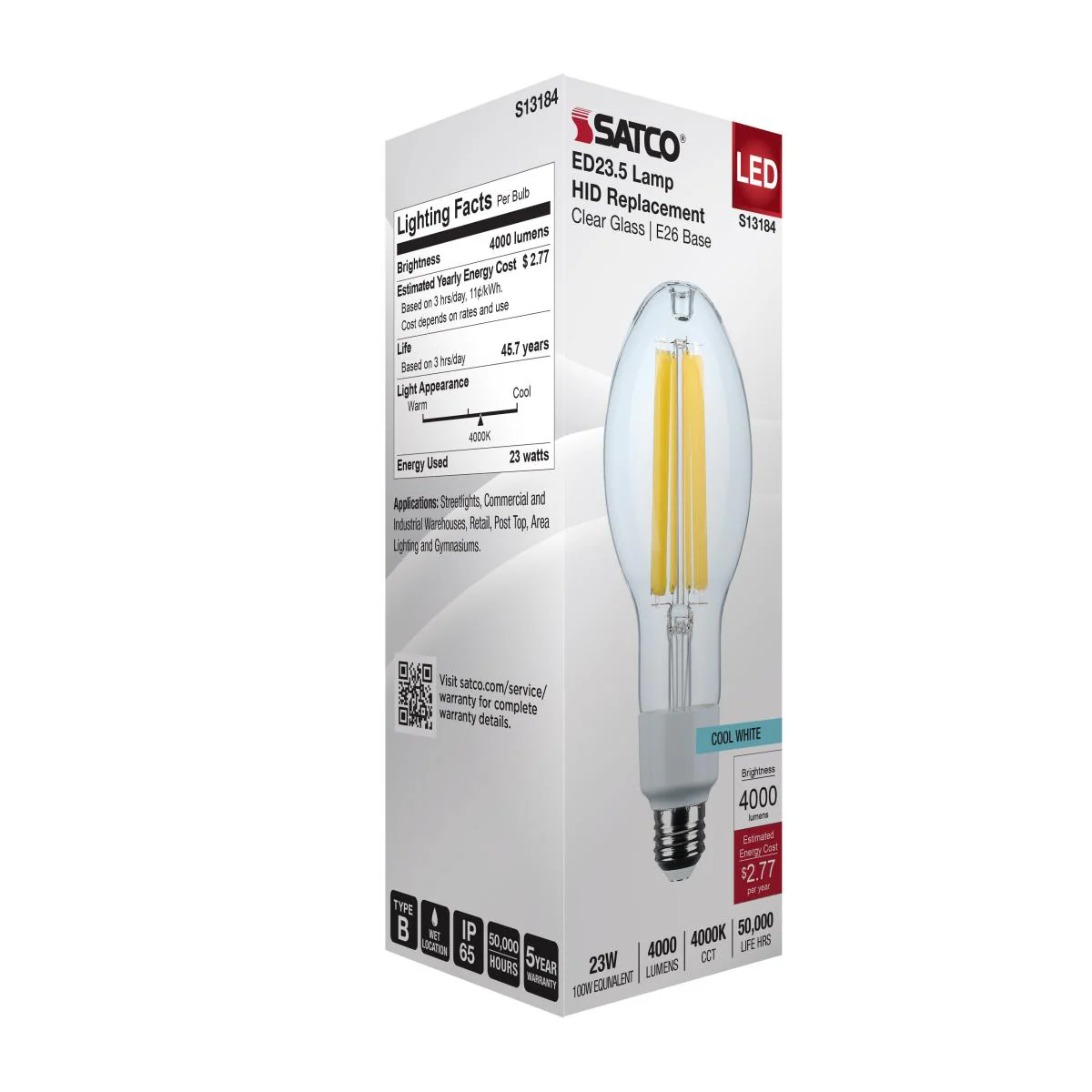 Satco 13.5w LED HID Replacement ED17 2200K E26 Base 120-277v Clear Finish Bulb - Image 5