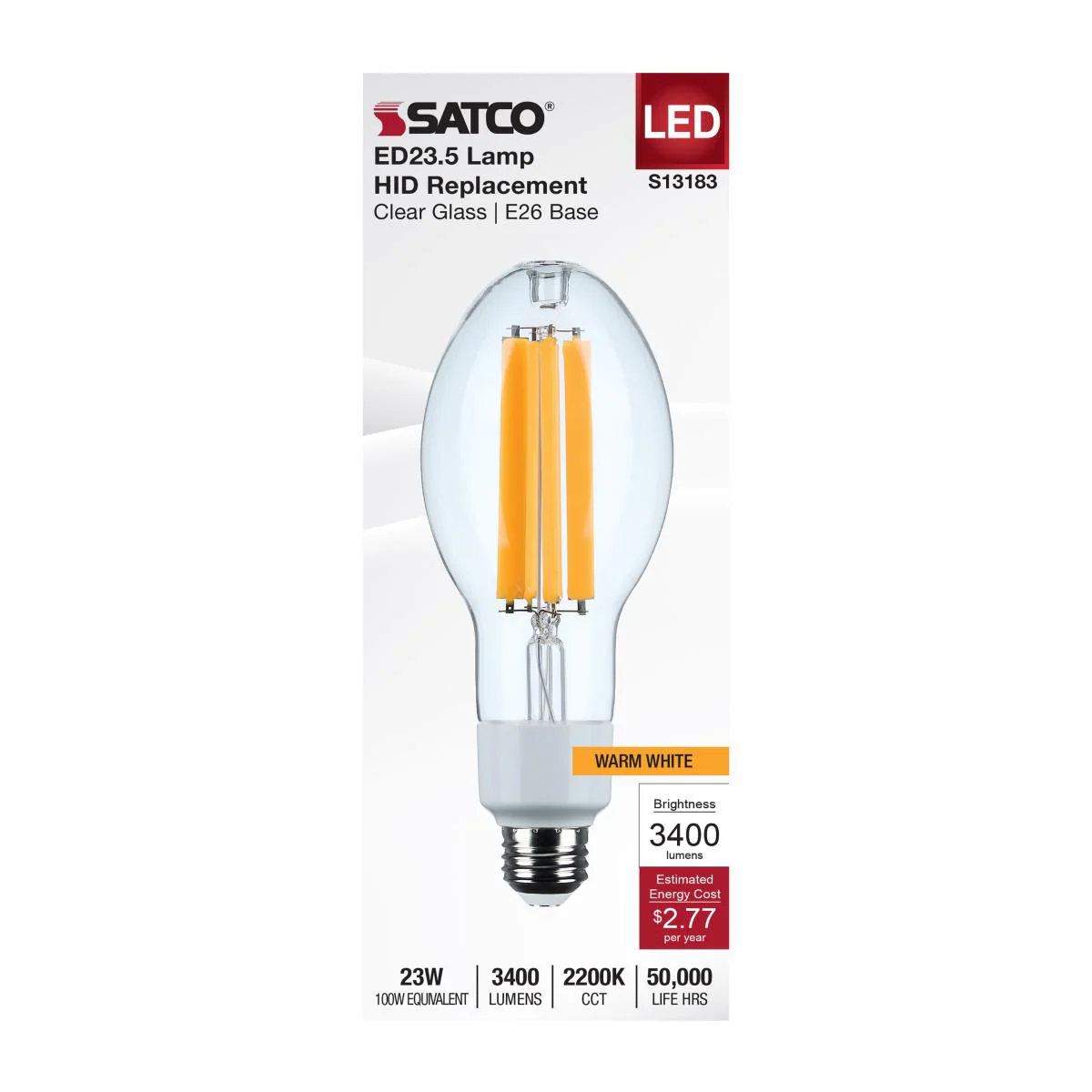 Satco 13.5w LED HID Replacement ED17 2200K E26 Base 120-277v Clear Finish Bulb - Image 3