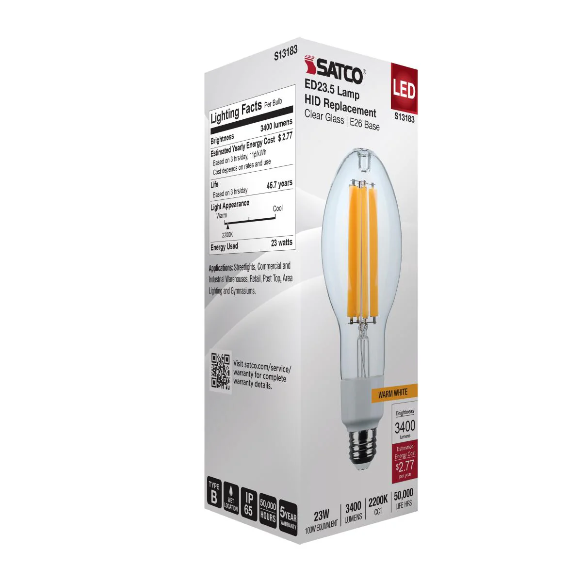 Satco 13.5w LED HID Replacement ED17 2200K E26 Base 120-277v Clear Finish Bulb - Image 6