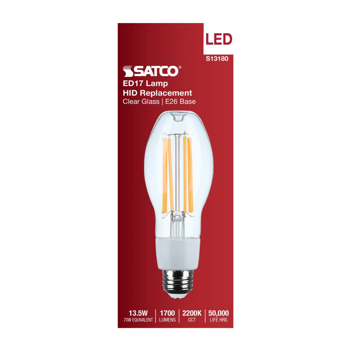 Satco 13.5w LED HID Replacement ED17 2200K E26 Base 120-277v Clear Finish Bulb - Image 4