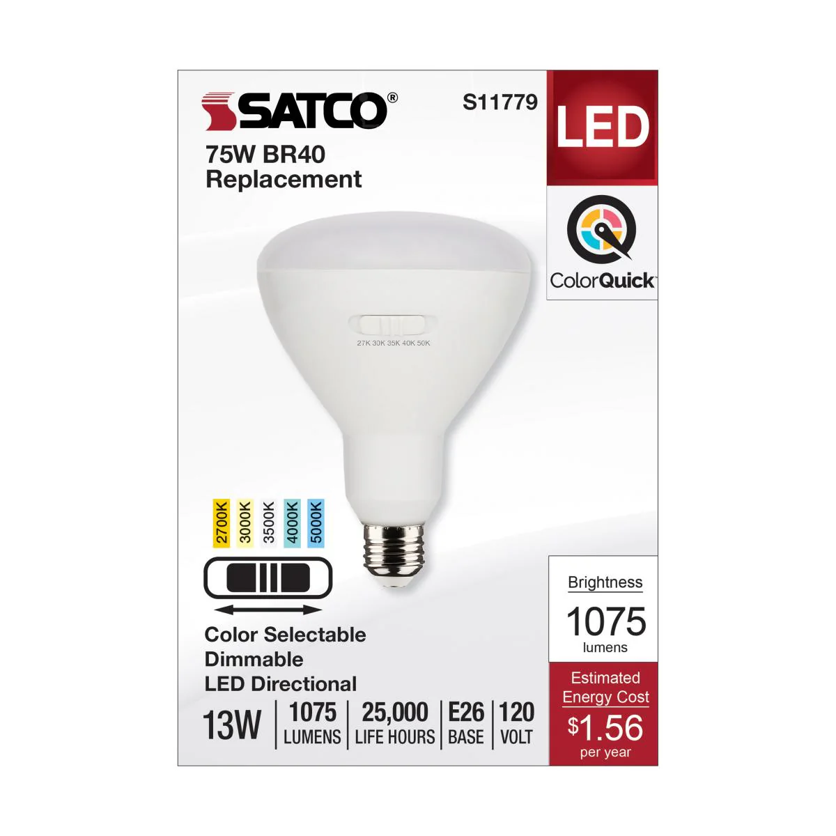 Satco 13w BR40 LED 120v CCT Selectable 90 CRI White Finish Bulb - Image 3