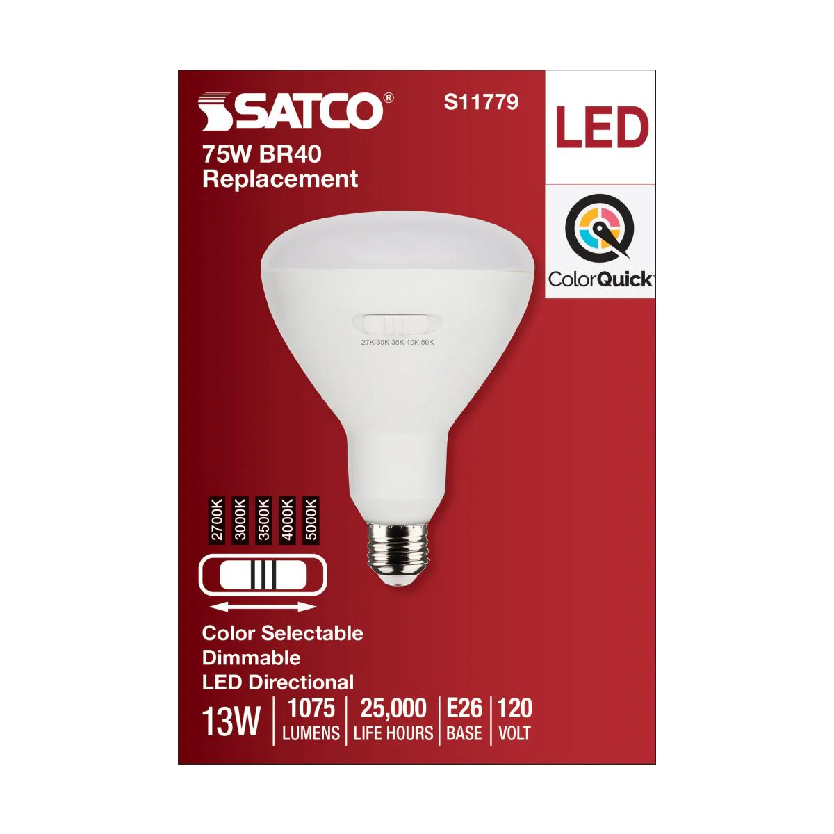 Satco 13w BR40 LED 120v CCT Selectable 90 CRI White Finish Bulb - Image 4