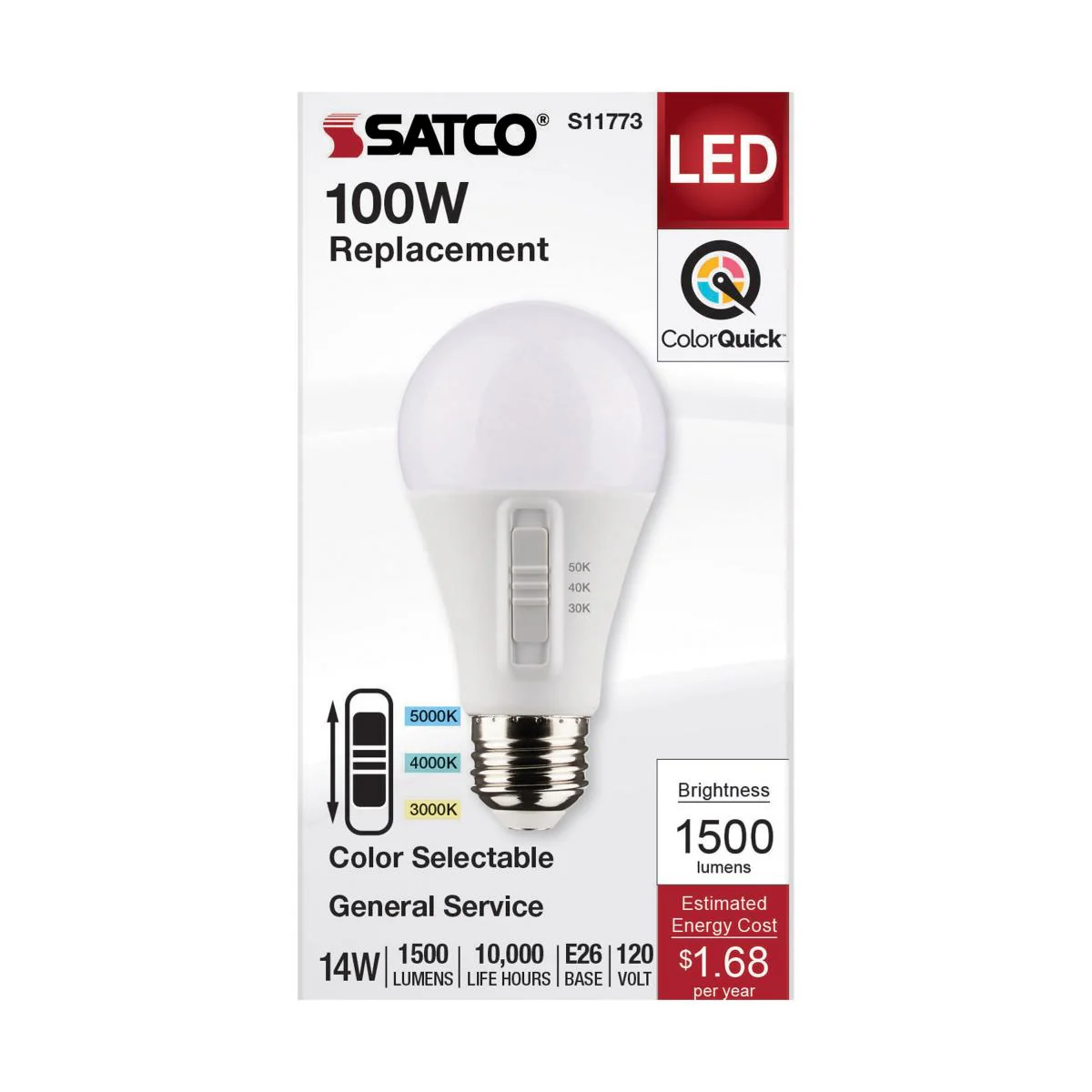 Satco 14w A19 LED 120v CCT Selectable 90 CRI White Finish Bulb - Image 4