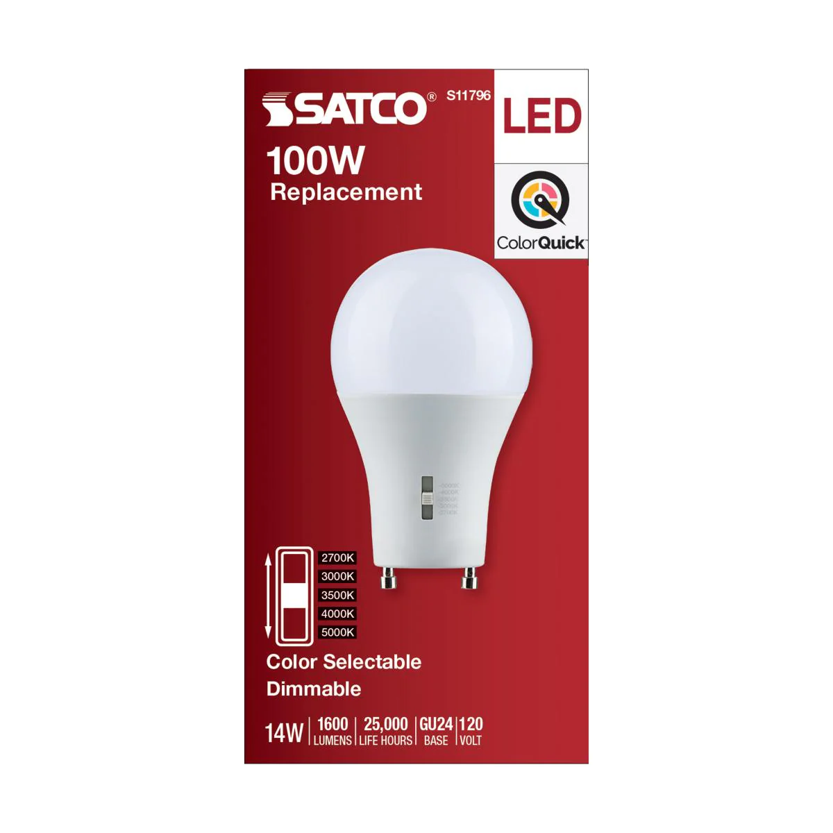 Satco 14w A19 LED Bi Pin GU24 Base 120v CCT Selectable White Finish Bulb - Image 5