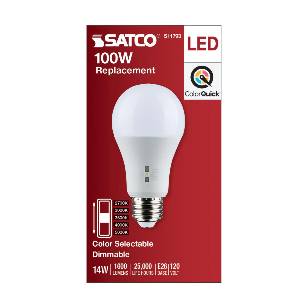 Satco 14w A19 LED Medium Base 120v CCT Selectable White Finish Bulb - Image 5