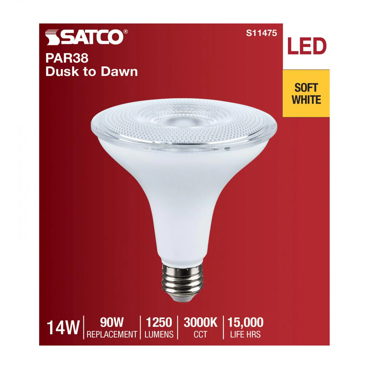 Satco 14w Dusk to Dawn LED PAR38 3000K 120v White Finish E26 Base Bulb - Image 4