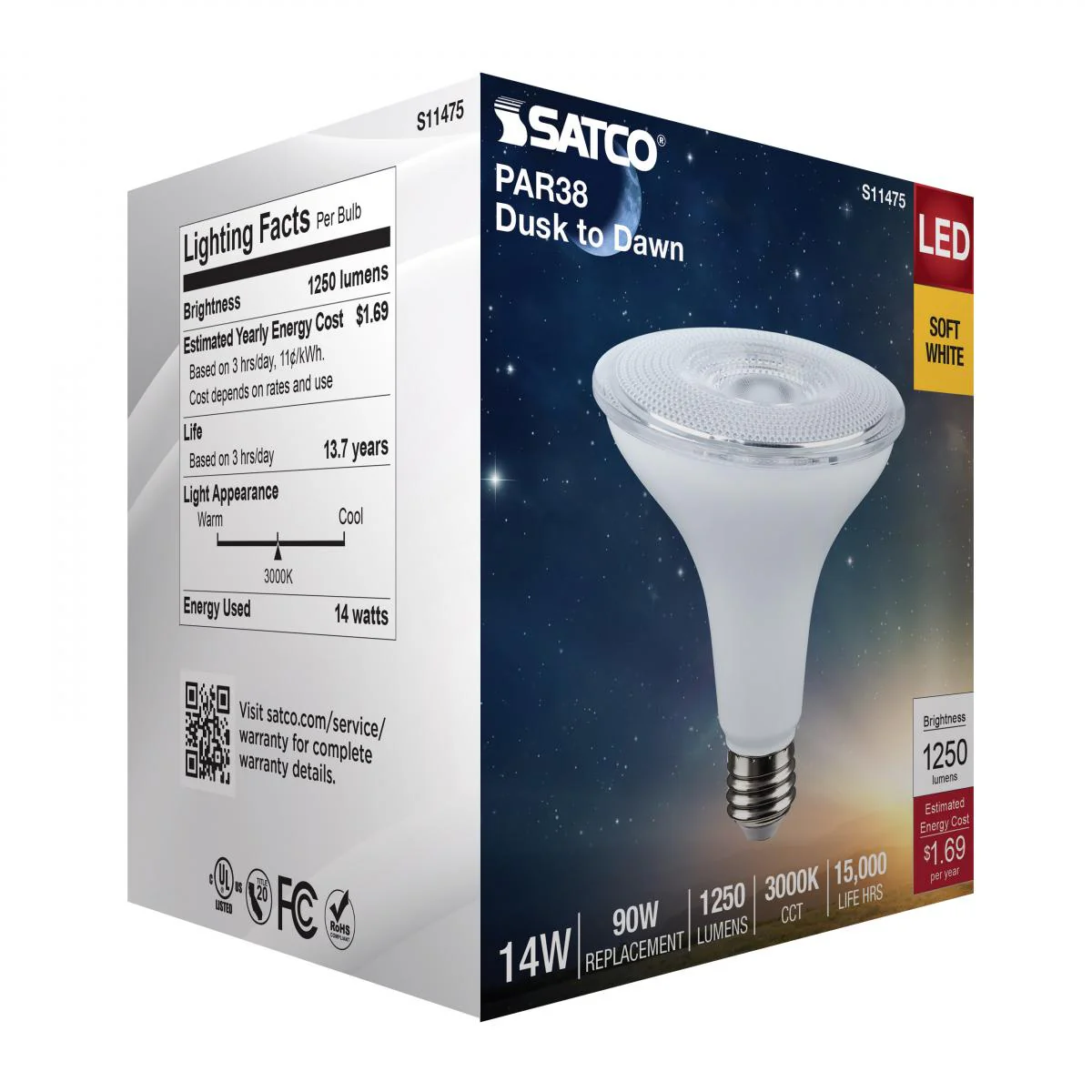 Satco 14w Dusk to Dawn LED PAR38 3000K 120v White Finish E26 Base Bulb - Image 6