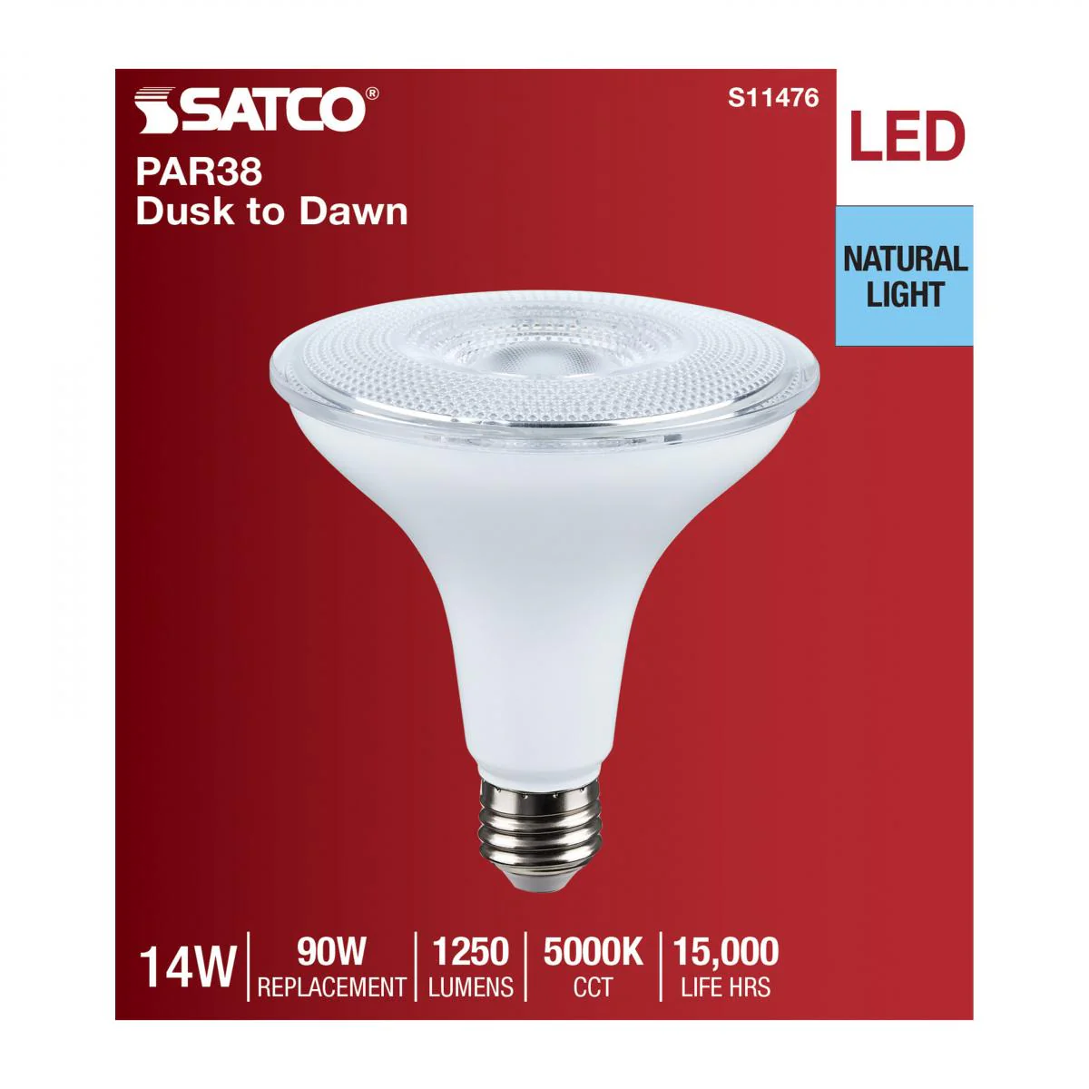 Satco 14w Dusk to Dawn LED PAR38 5000K 120v White Finish E26 Base Bulb - Image 4