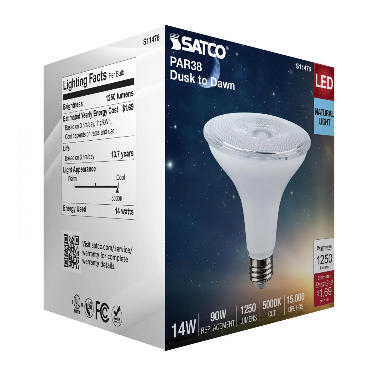 Satco 14w Dusk to Dawn LED PAR38 5000K 120v White Finish E26 Base Bulb - Image 6
