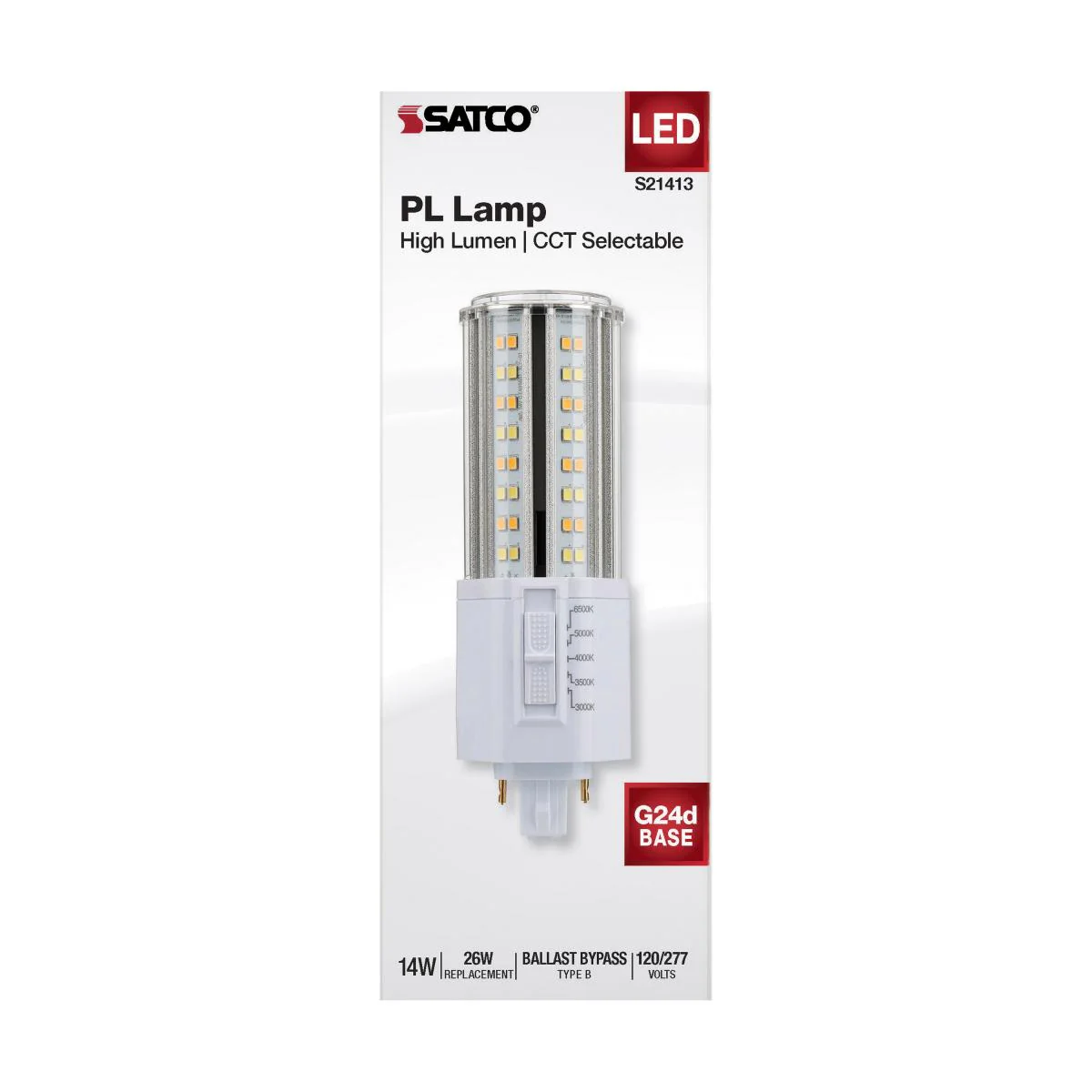 Satco 14w LED PL 2-Pin G24d CCT Tunable 120-277v White Finish Type B Bulb - Image 5