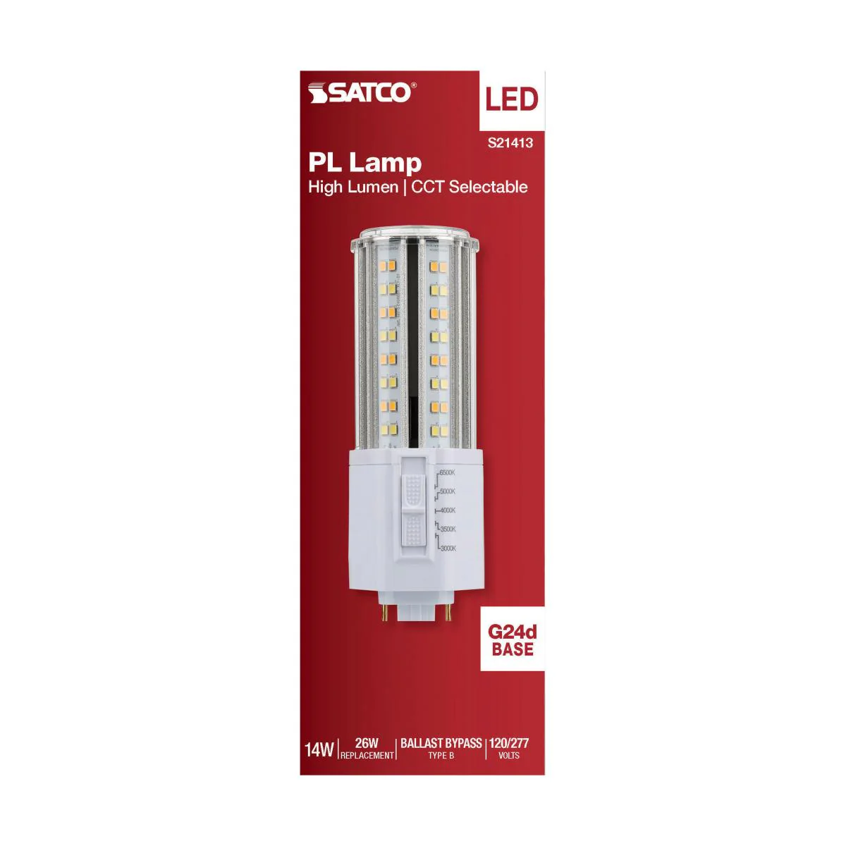 Satco 14w LED PL 2-Pin G24d CCT Tunable 120-277v White Finish Type B Bulb - Image 6