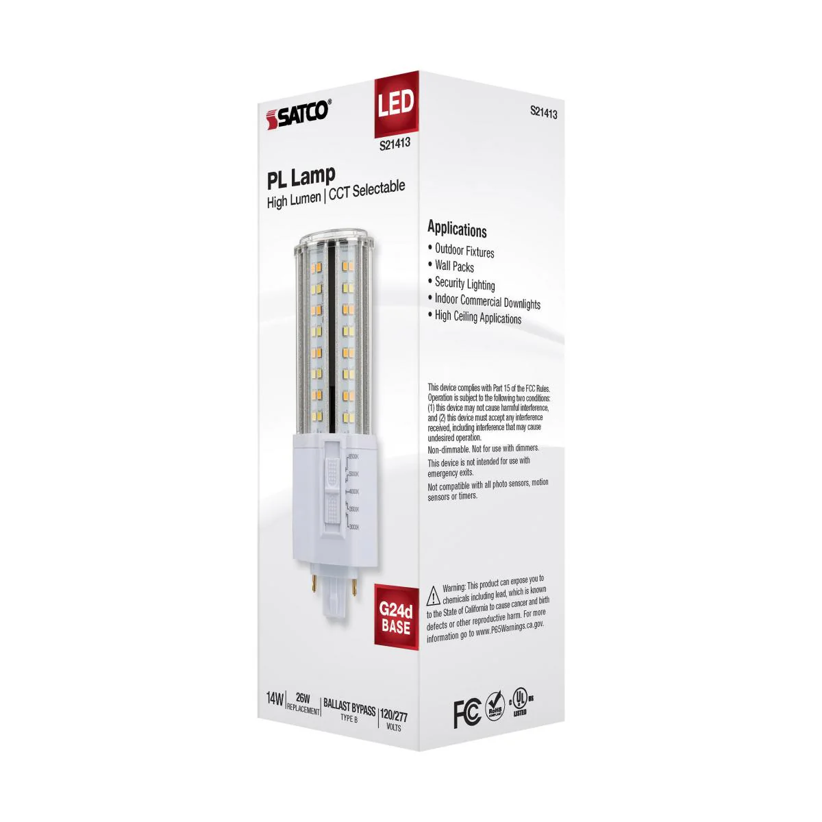 Satco 14w LED PL 2-Pin G24d CCT Tunable 120-277v White Finish Type B Bulb - Image 7