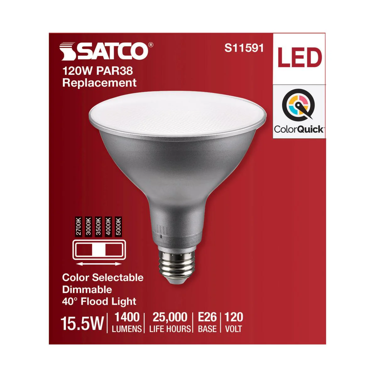 Satco 15.5w PAR38 LED E26 Base 40deg 120v CCT Tunable Silver Finish Bulb - Image 4