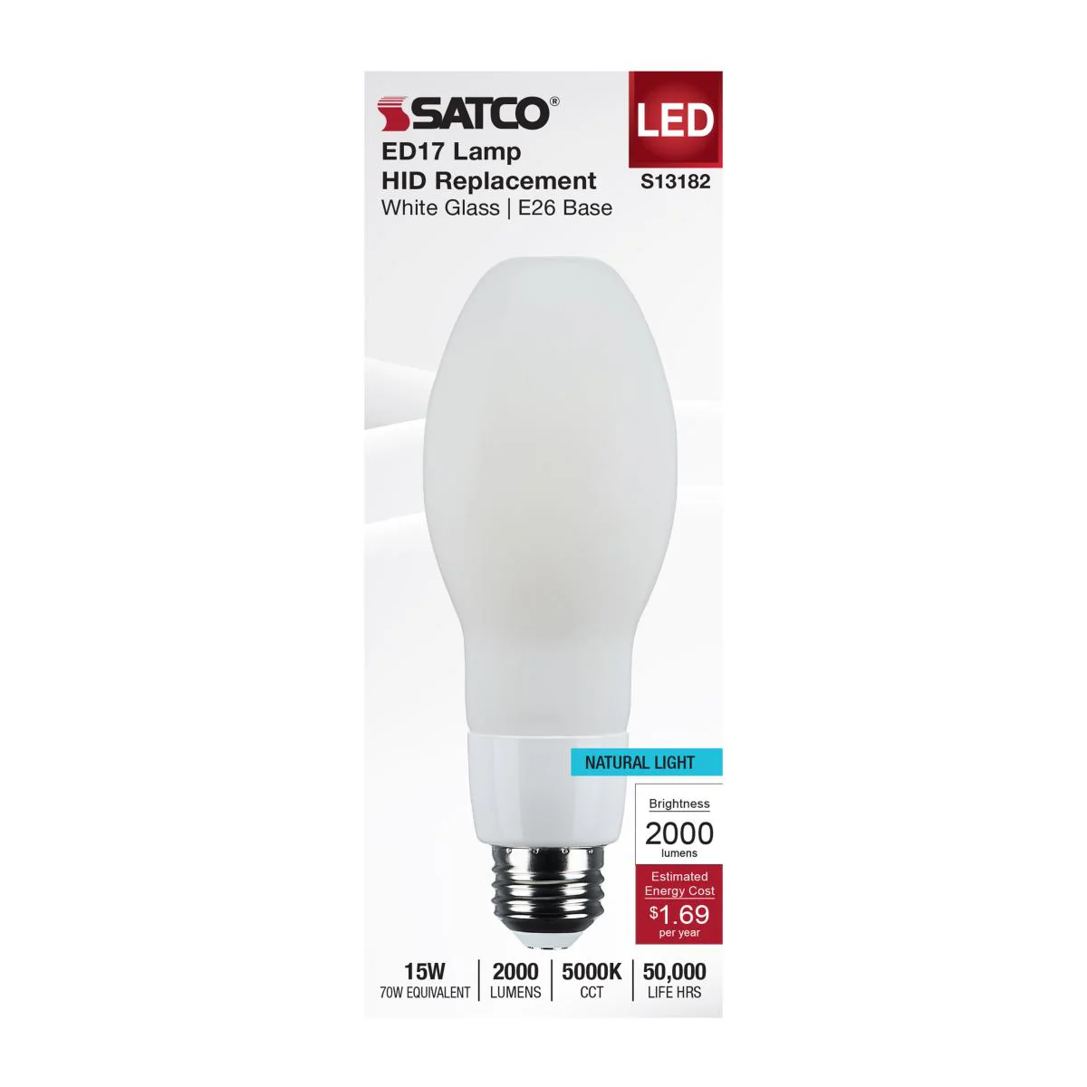 Satco 15w LED HID Replacement ED17 5000K E26 Base 120-277v White Finish Bulb - Image 3