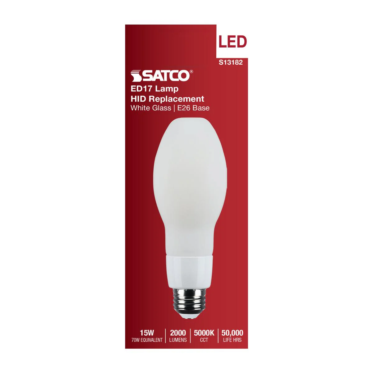 Satco 15w LED HID Replacement ED17 5000K E26 Base 120-277v White Finish Bulb - Image 4