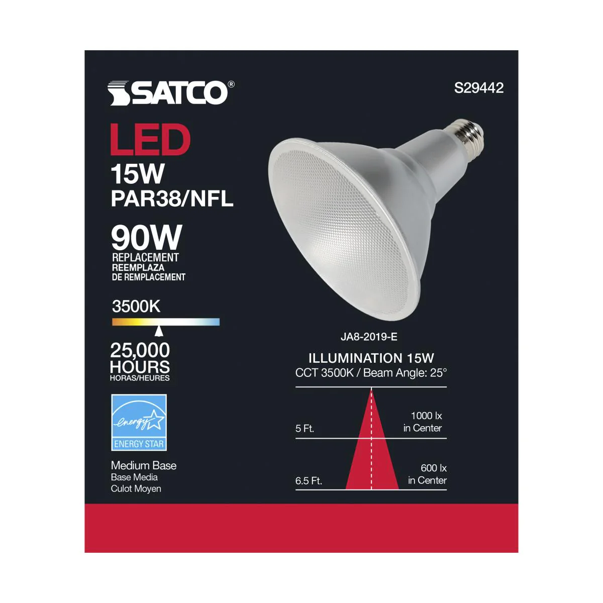 Satco 15w PAR38 LED 25 deg. Beam E26 Medium base 3500k Neutral White - Image 4