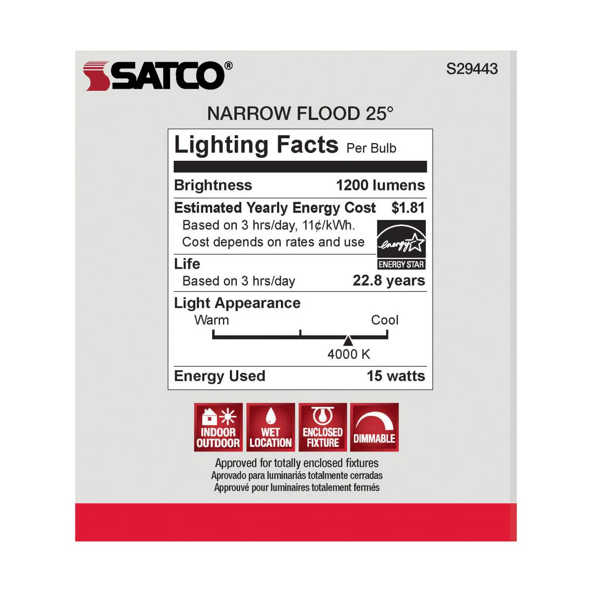 Satco 15w PAR38 LED 25 deg. Beam E26 Medium base 4000k Cool White - Image 4