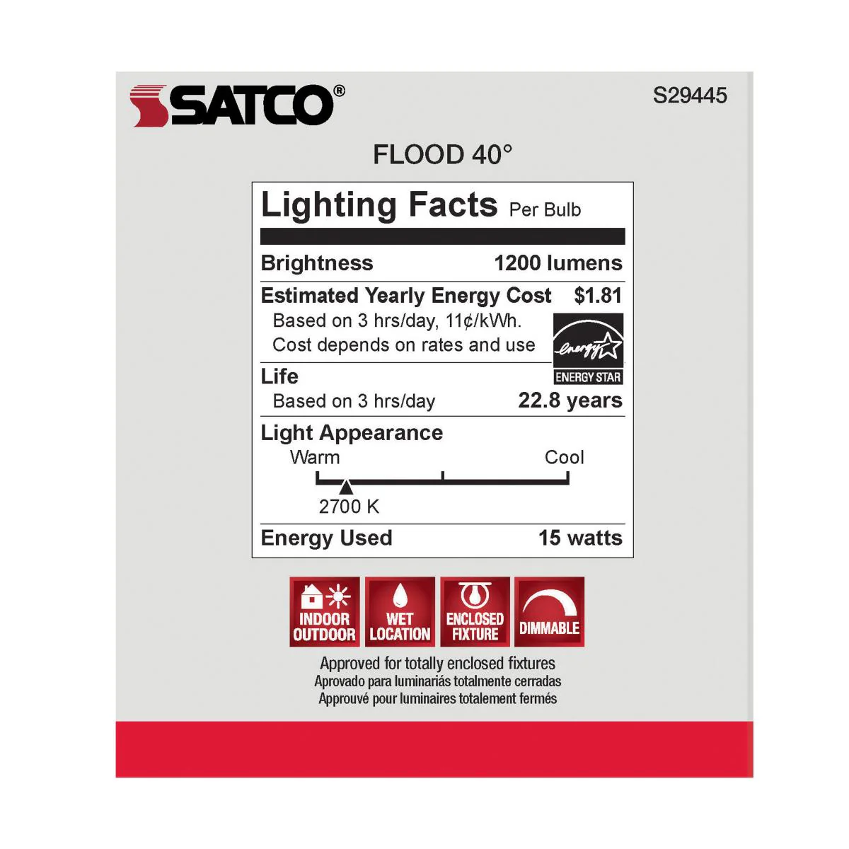 Satco 15w PAR38 LED 40 deg. Beam E26 Medium base 2700k Warm White - Image 2
