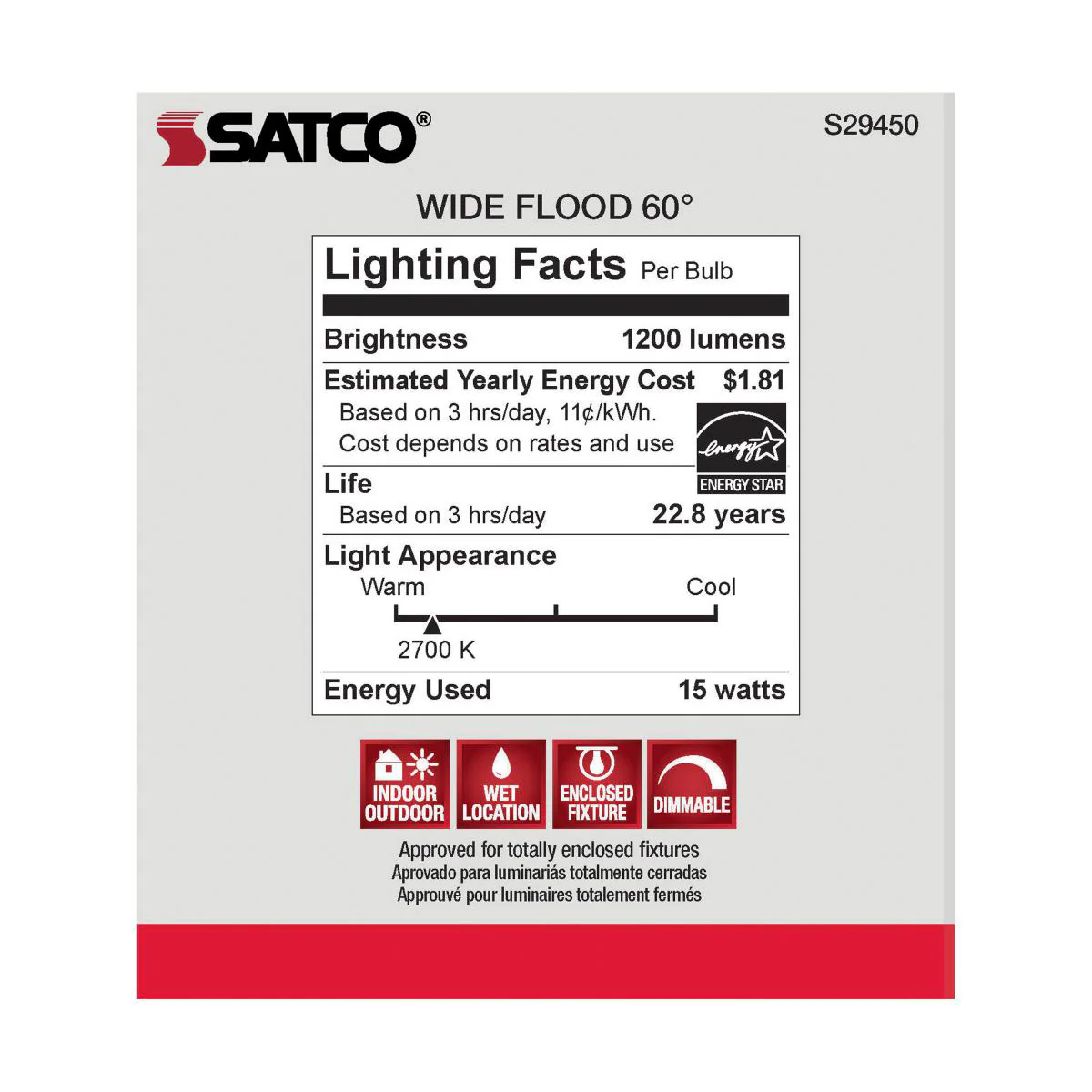 Satco 15w PAR38 LED 60 deg. Beam E26 Medium base 2700k Warm White - Image 3