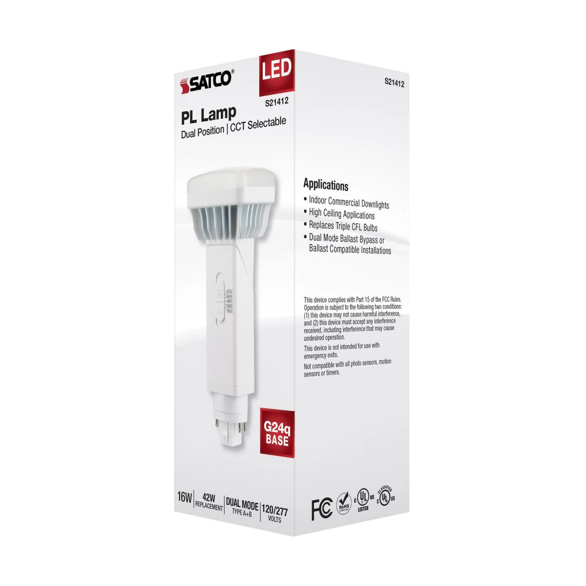 Satco 16w PL 4-Pin LED 1850Lm G24q Base 120-277v CCT Tunable White Finish Bulb - Image 6