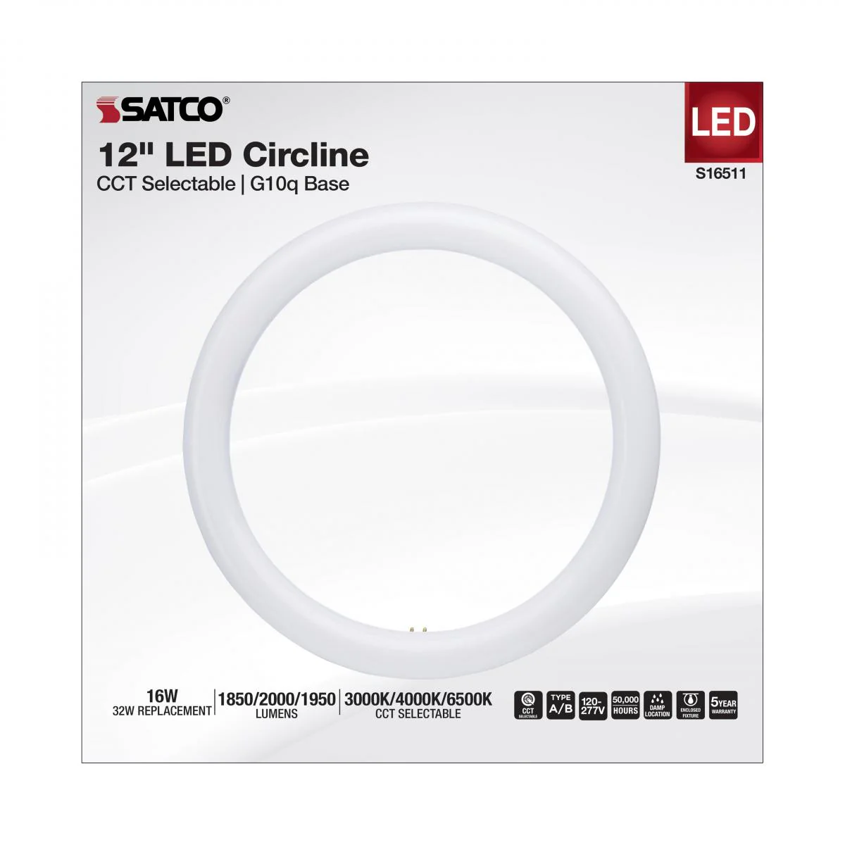 Satco 16w T9 CCT Selectable G10q Base 120-277v Frosted LED Circline Bulb - Image 6