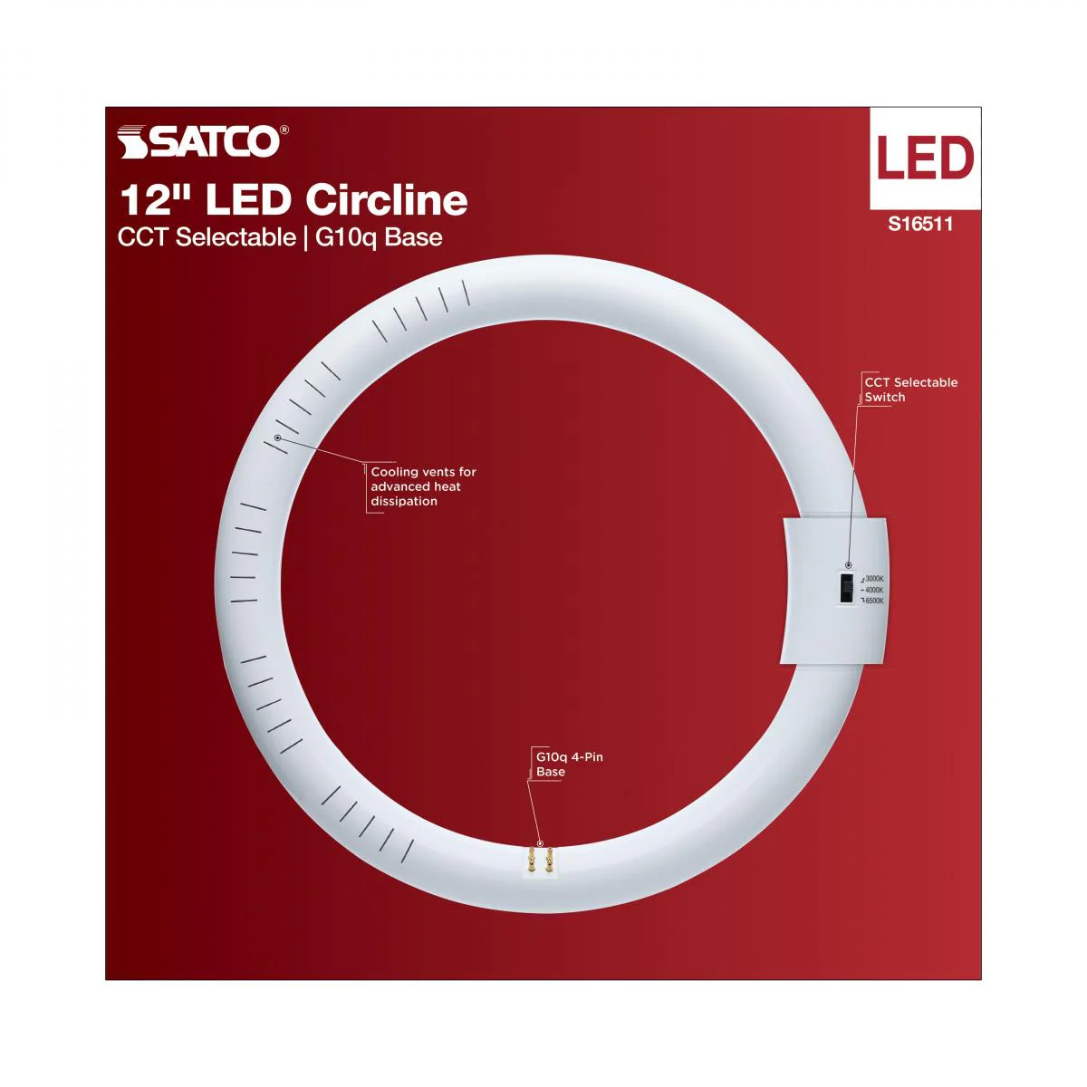 Satco 16w T9 CCT Selectable G10q Base 120-277v Frosted LED Circline Bulb - Image 7